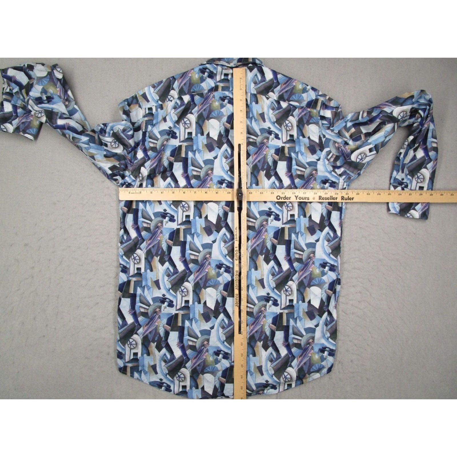 Eton ETON Dress Shirt Mens 16 41 Large Slim Blue Art Deco Designer Geometric 100% Cotton Button-Down Collar Shirt Mens Slim Fit Size 42R - 6 Thumbnail