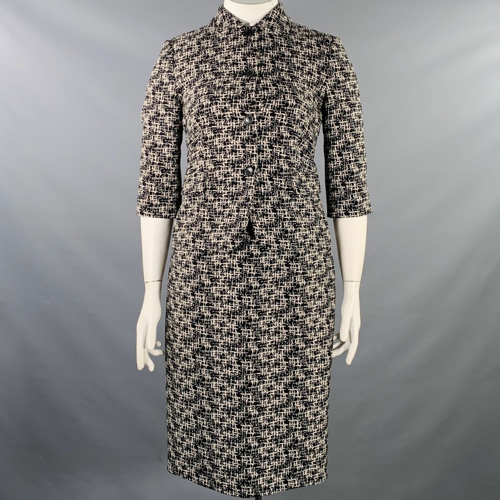 Michael Kors Size 10 Black White Wool Tweed Shift Dress Jacket Set Size L / US 10 / IT 46 - 1 Thumbnail