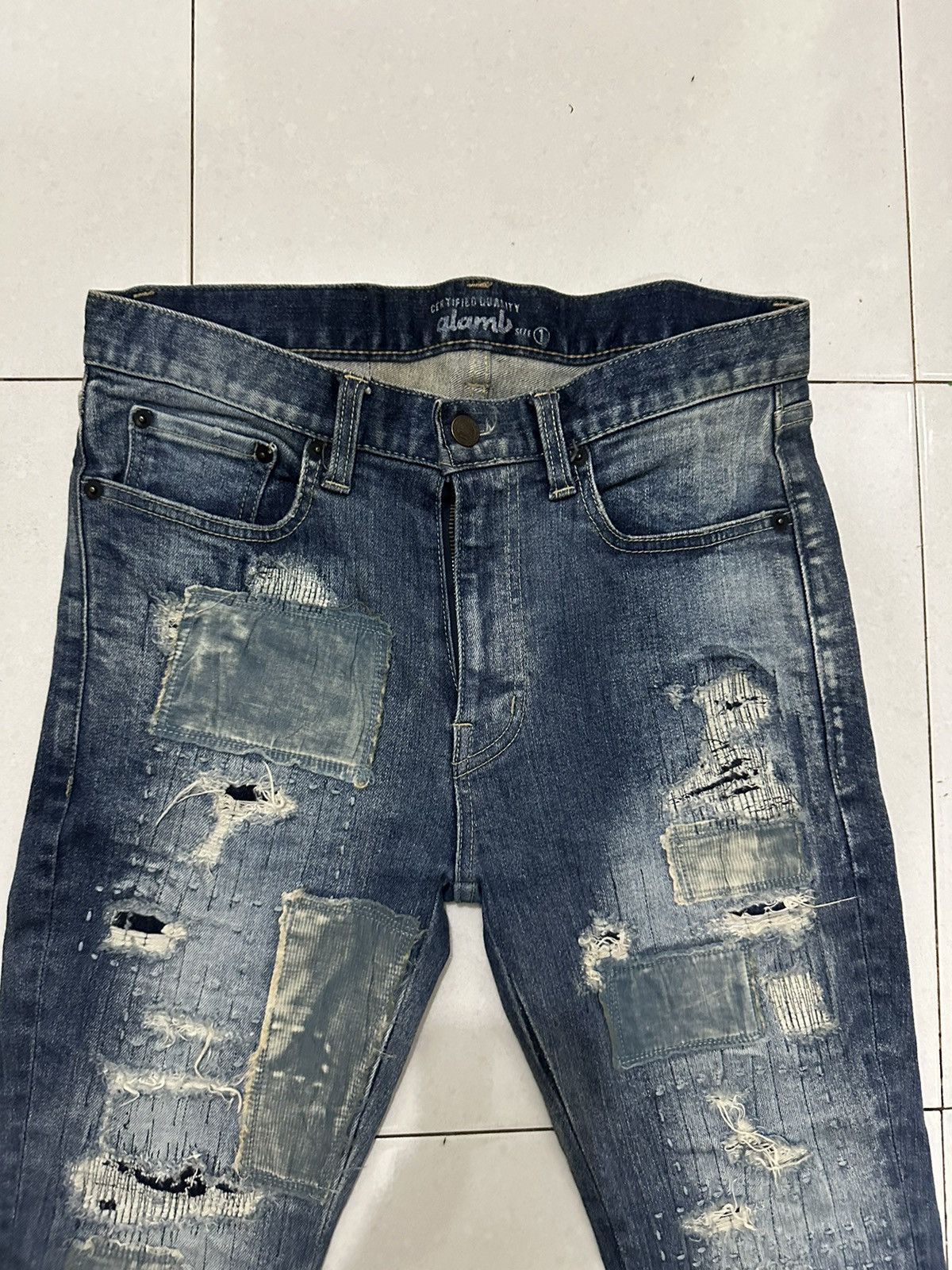 Vintage VTG 🇯🇵 GLAMP Skinny Patchwork Distress Denim Size 1 Size US 30 / EU 46 - 2 Thumbnail