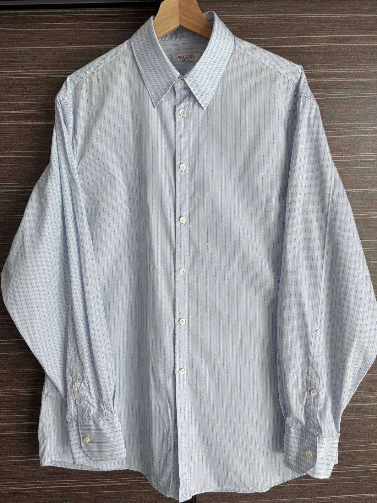 Valentino Valentino Blue Striped Cotton Shirt Size US M / EU 48-50 / 2 - 1 Thumbnail