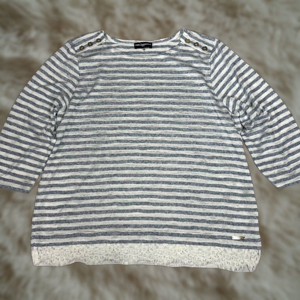 Karl Lagerfeld Karl Lagerfeld Womens T-Shirt 3/4 Sleeve Blue Stripe XL Size XL / US 12-14 / IT 48-50 - 1 Thumbnail