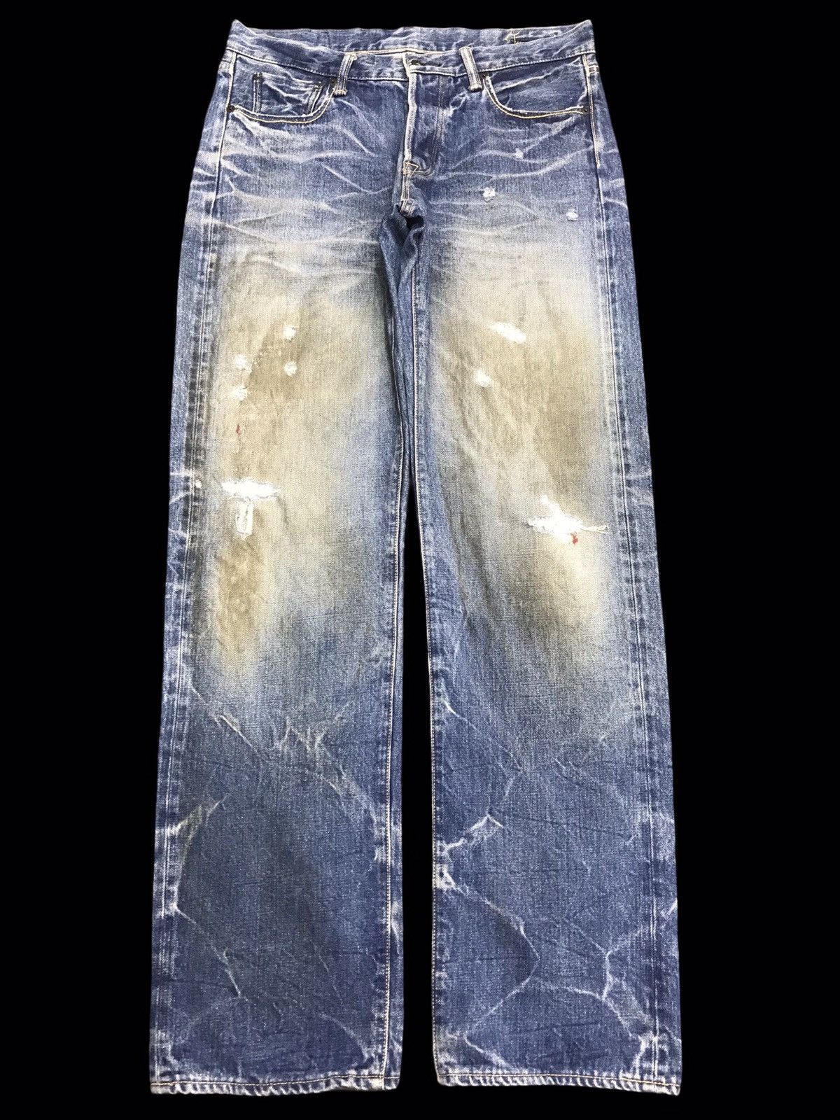 Japanese Brand × KURO 💥ARCHIVAL💥KURO "ANARCHISM" DIRTY COOL WHISKER DENIM F117 Size US 32 / EU 48 - 1 Thumbnail
