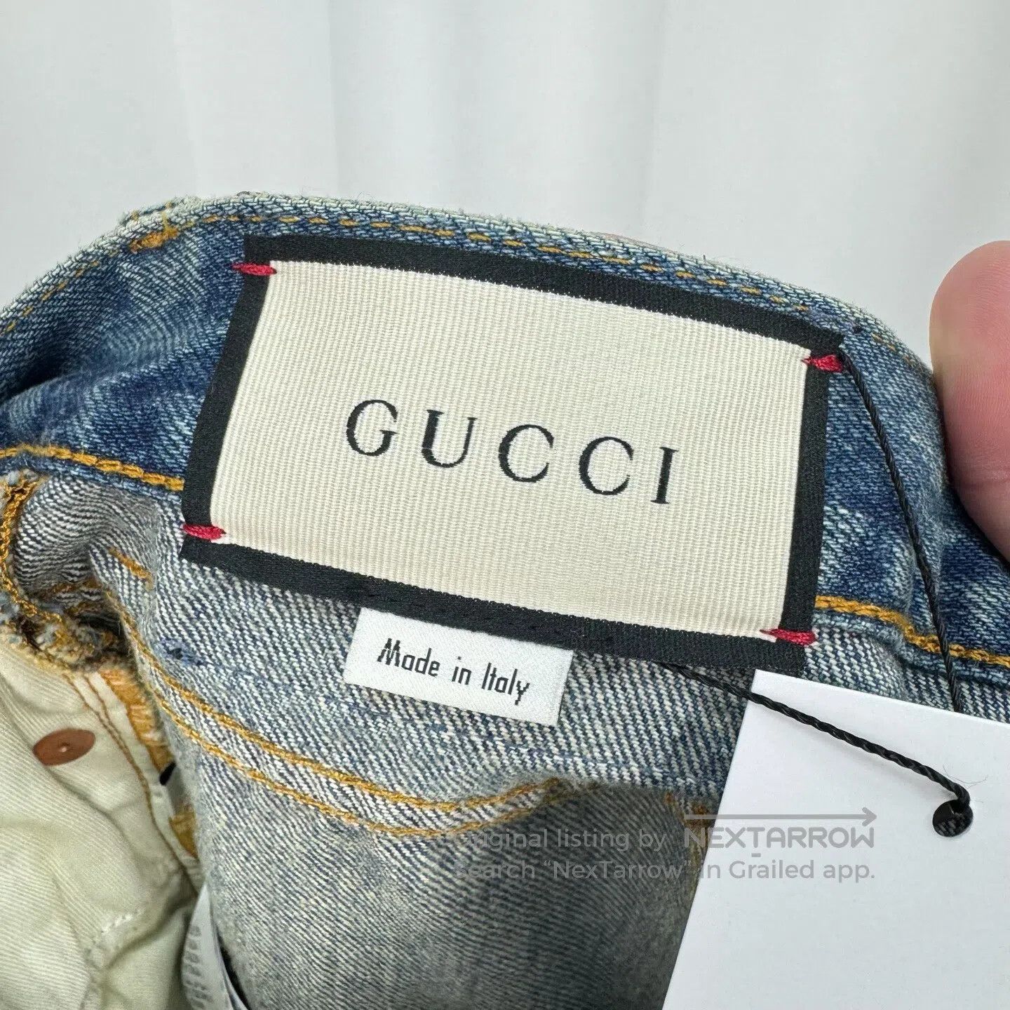 Gucci Guicci Ripped Leather Patch Washed Jeans| Size 22" - 6 Thumbnail