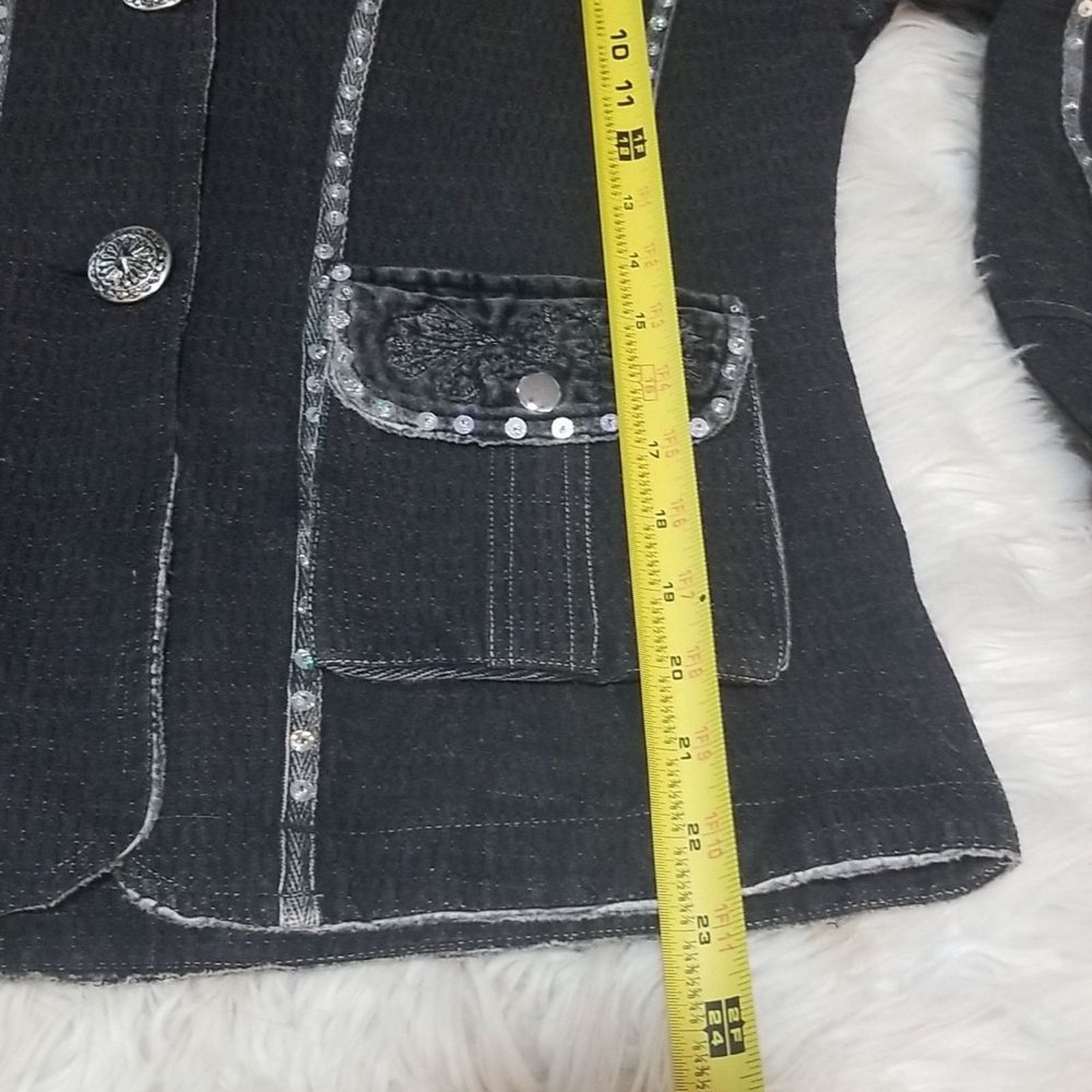 Other Moka Sport Black Wash Embellished Sequin Denim Jean Jacket Size M / US 6-8 / IT 42-44 - 7 Thumbnail