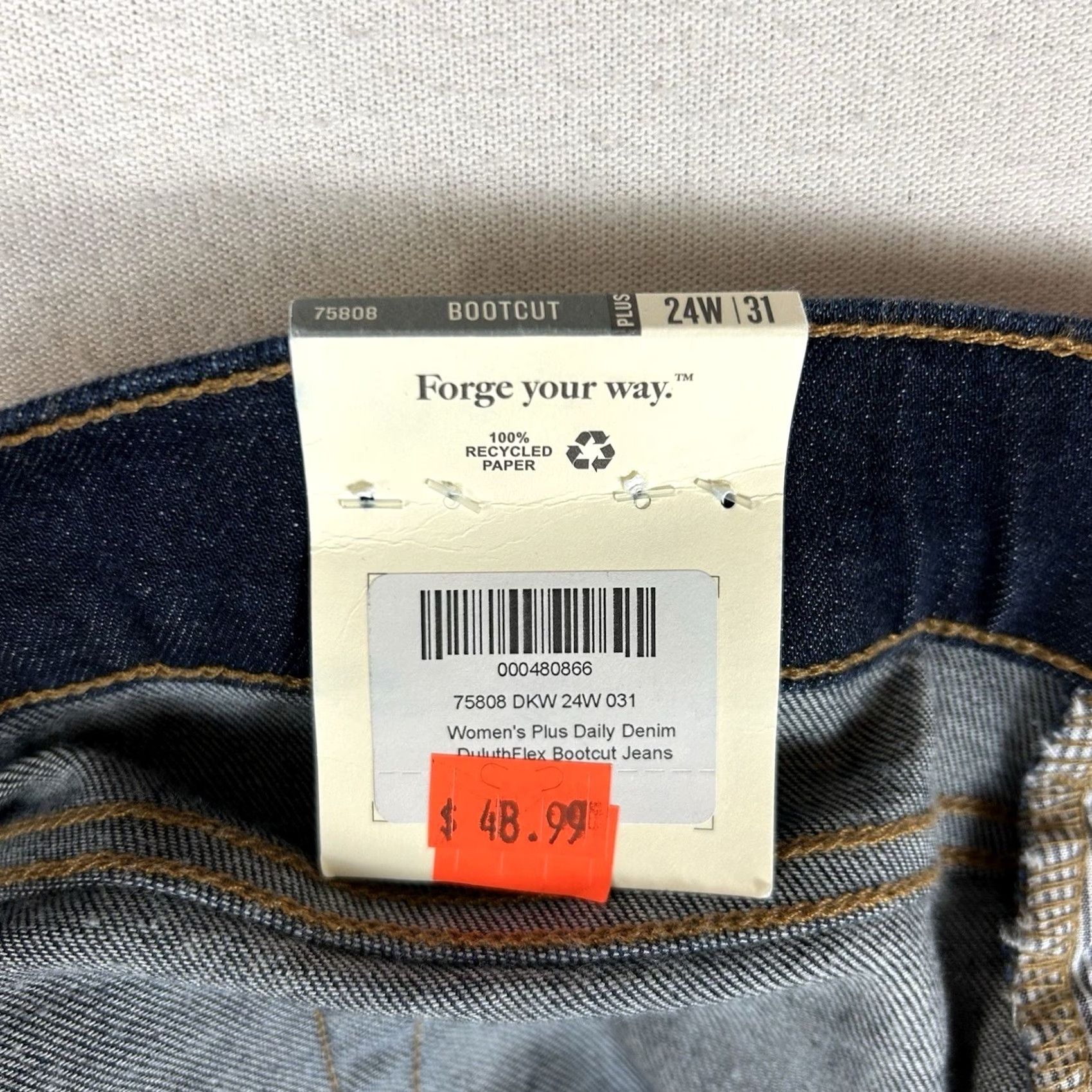 Denime Duluth Duluthflex Boot Cut Jeans Women's 24W 31 Dark Blue Denim NWT Size 42" / US 20 - 7 Thumbnail