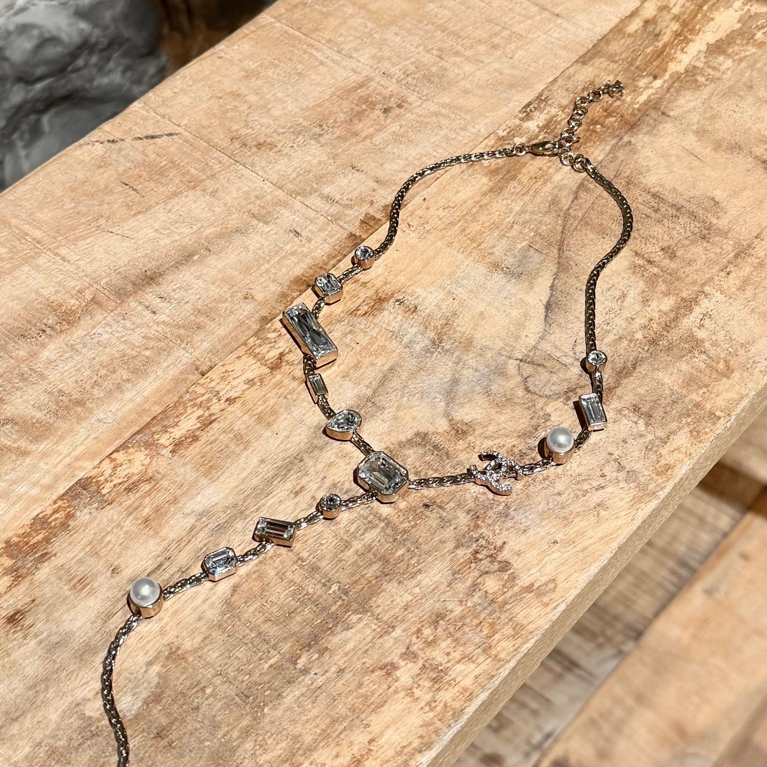 Chanel Chanel 22C Champ Gold Crystals Pearls CC Chain Drop Necklace Size ONE SIZE - 8 Thumbnail