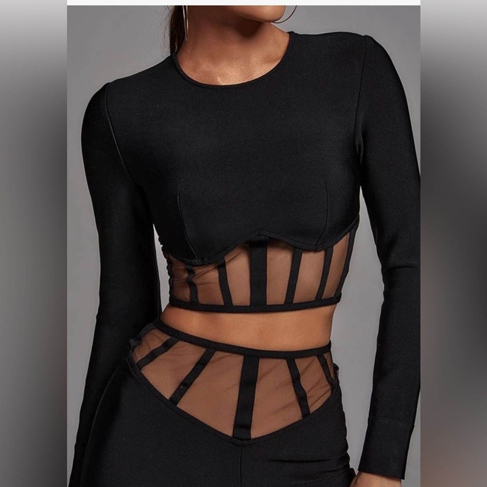 Other New Y2K Black Mesh Panel 2 piece set with matching pants Size 25" / US 0 / IT 36 - 2 Thumbnail