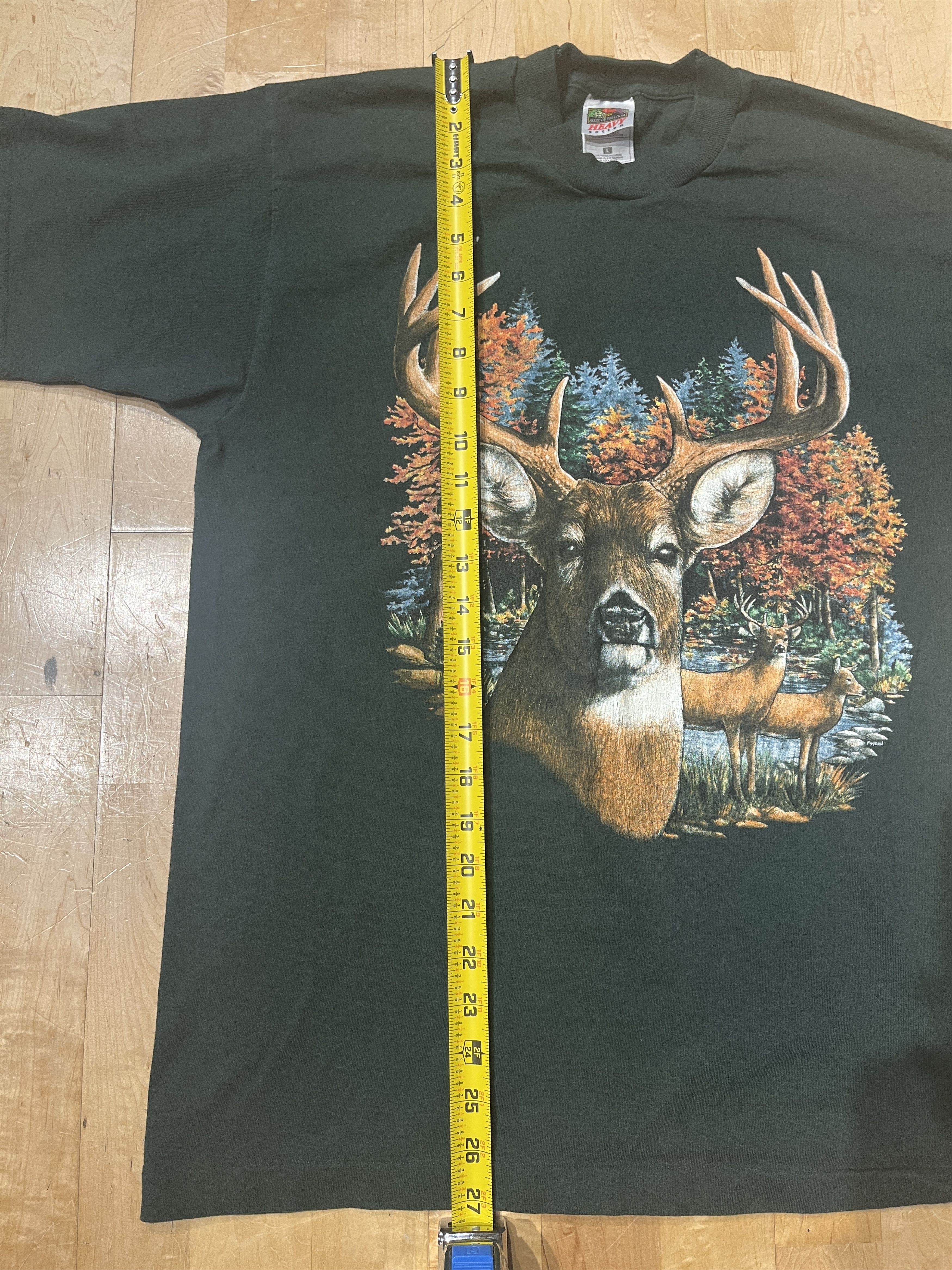 Fruit Of The Loom VTG 90s Large Buck Tee Fruit of the Loom Green Single Stitch Size US L / EU 52-54 / 3 - 6 Thumbnail