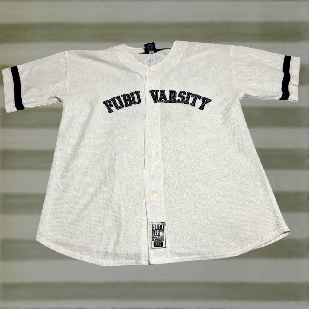 Fubu Vintage Fubu Jersey Mens 2XL XXL Cream Varsity Baseball Y2K Streetwear Hip Hop Size US XXL / EU 58 / 5 - 1 Thumbnail