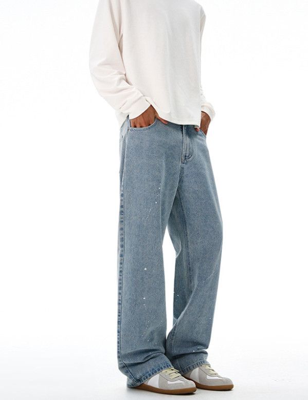 Japanese Brand Ink-splatter high street baggy wide-leg jeans for men Size US 32 / EU 48 - 3 Thumbnail