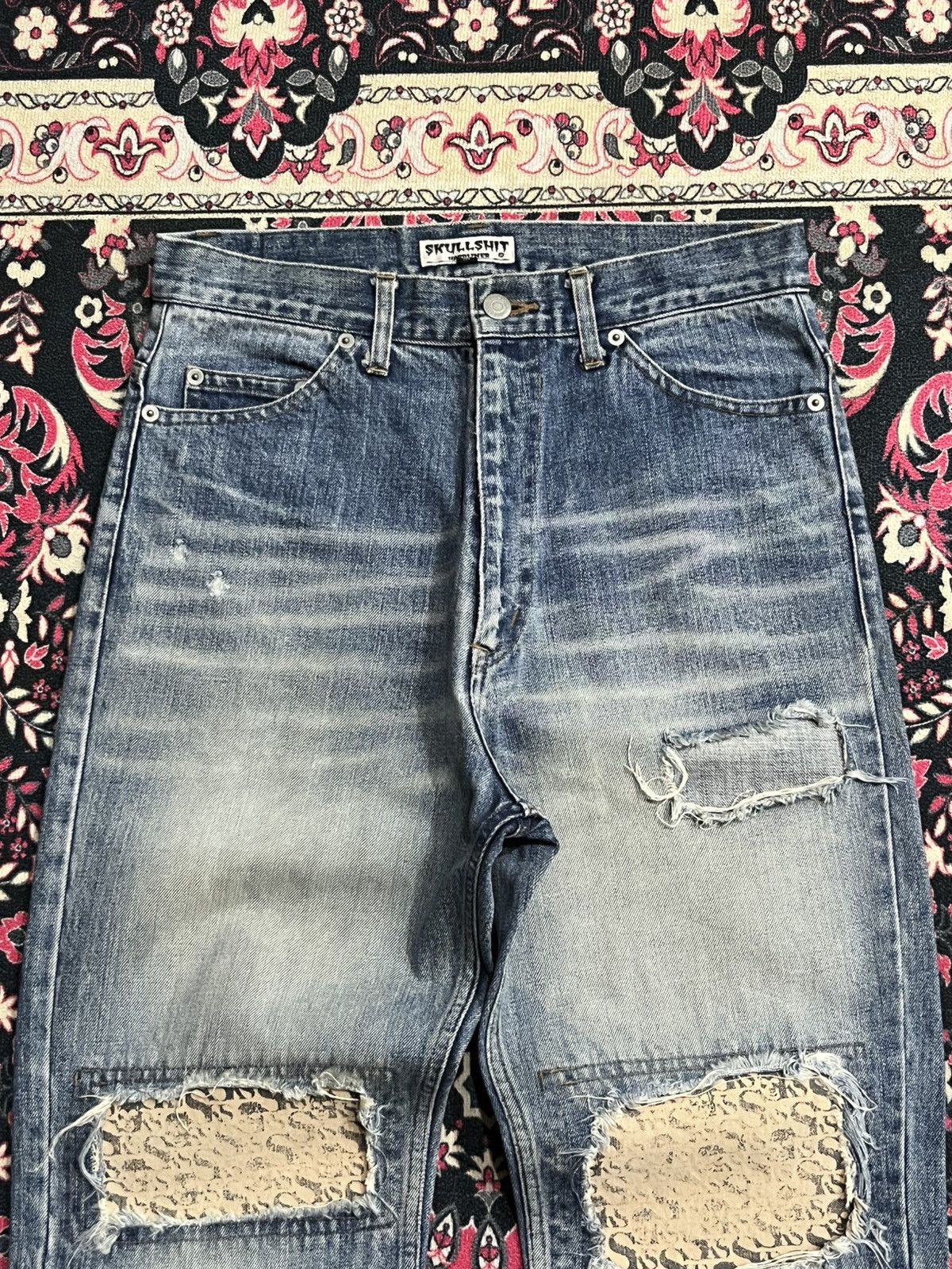 Japanese Brand Japanese Brand Skullshit Hardliner Knee Patch Blue Jeans Size US 29 - 4 Thumbnail