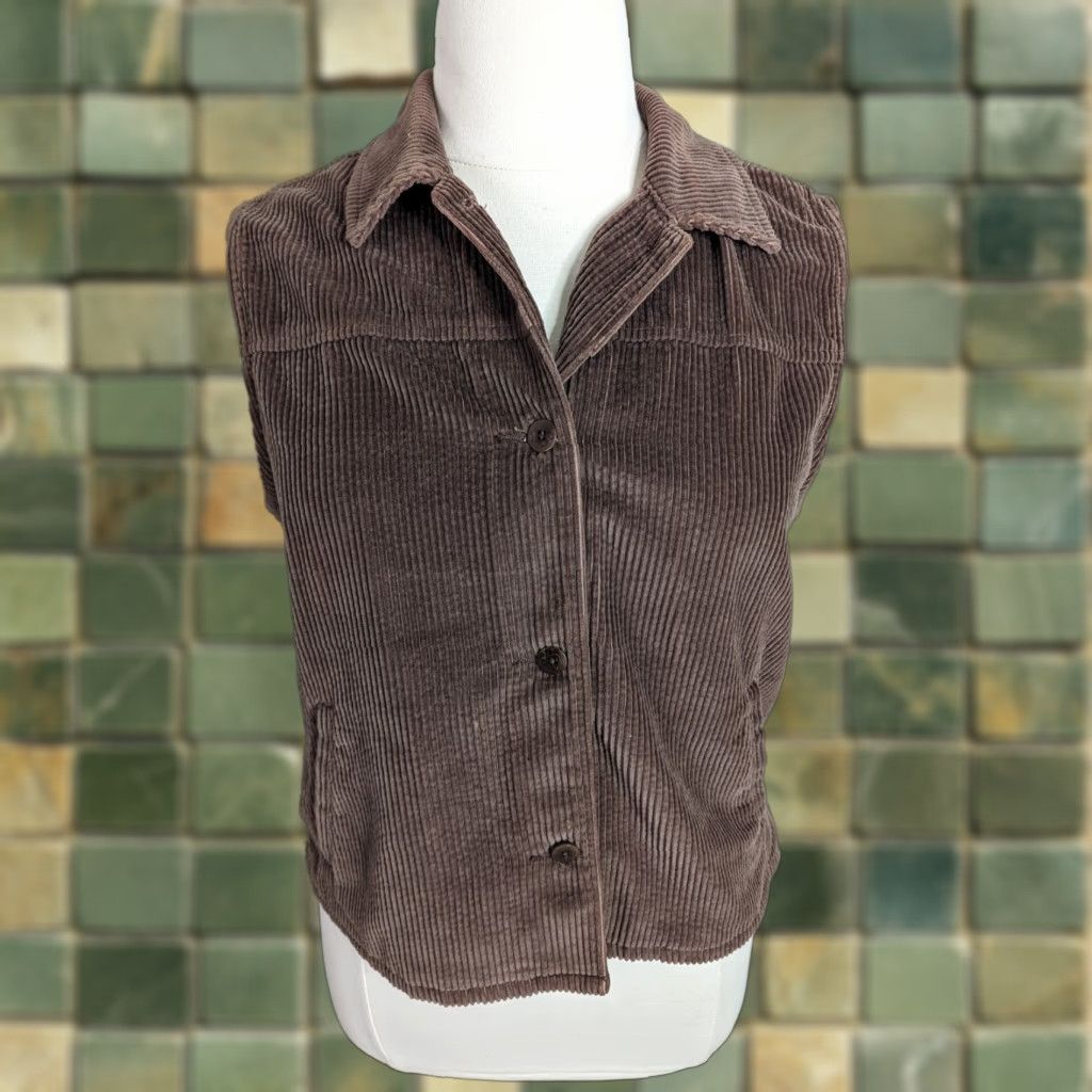 Vintage VINTAGE 90s Corduroy Vest Women's Large Brown Button Up Shirt V2J Vest Bohemian Hippie Pockets Mens Womens Girls Size L / US 10 / IT 46 - 1 Thumbnail