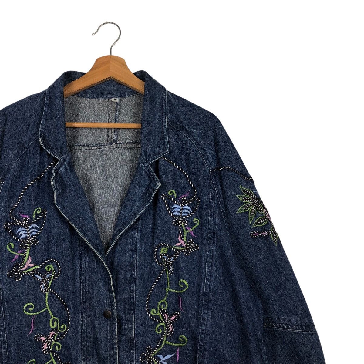 Japanese Brand 📌Vintage Denim Jacket Unbranded Floral Embroidered Big Logo Size US M / EU 48-50 / 2 - 7 Thumbnail