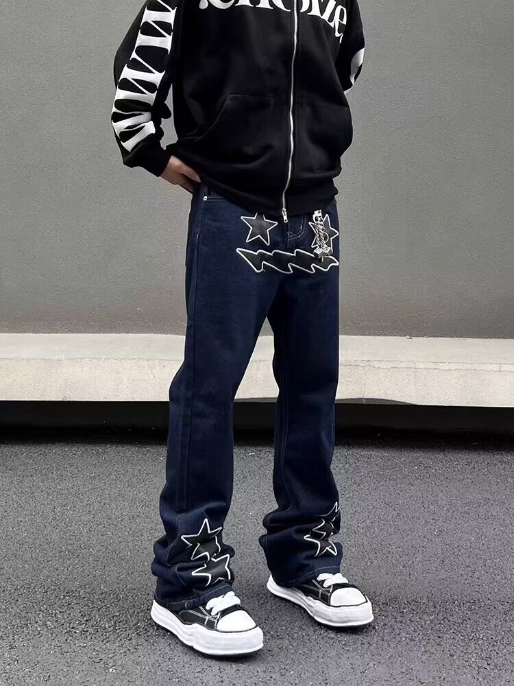 Japanese Brand × Jean High street star embroidered micro-flare straight jeans Size US 32 / EU 48 - 1 Thumbnail