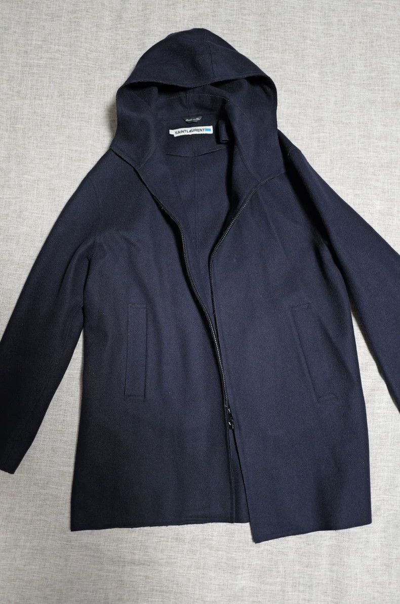 Saint Laurent Paris Saint Laurent Paris Navy blue hooded zipper woolen coat ja Size S / US 4 / IT 40 - 1 Thumbnail