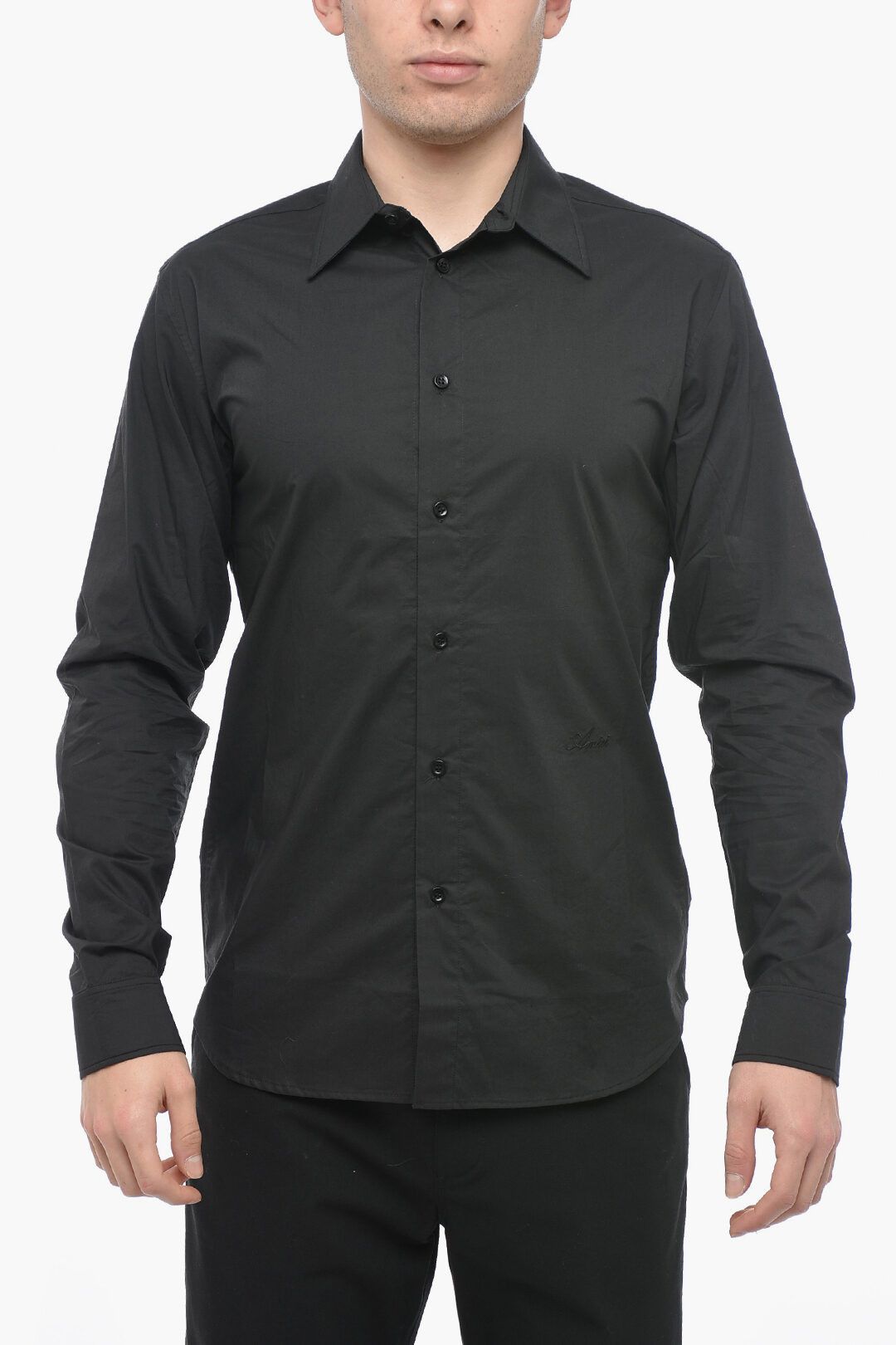 image of Amiri Og1Mm0424 Popeline Cotton Shirt In Black, Men's (Size Large)