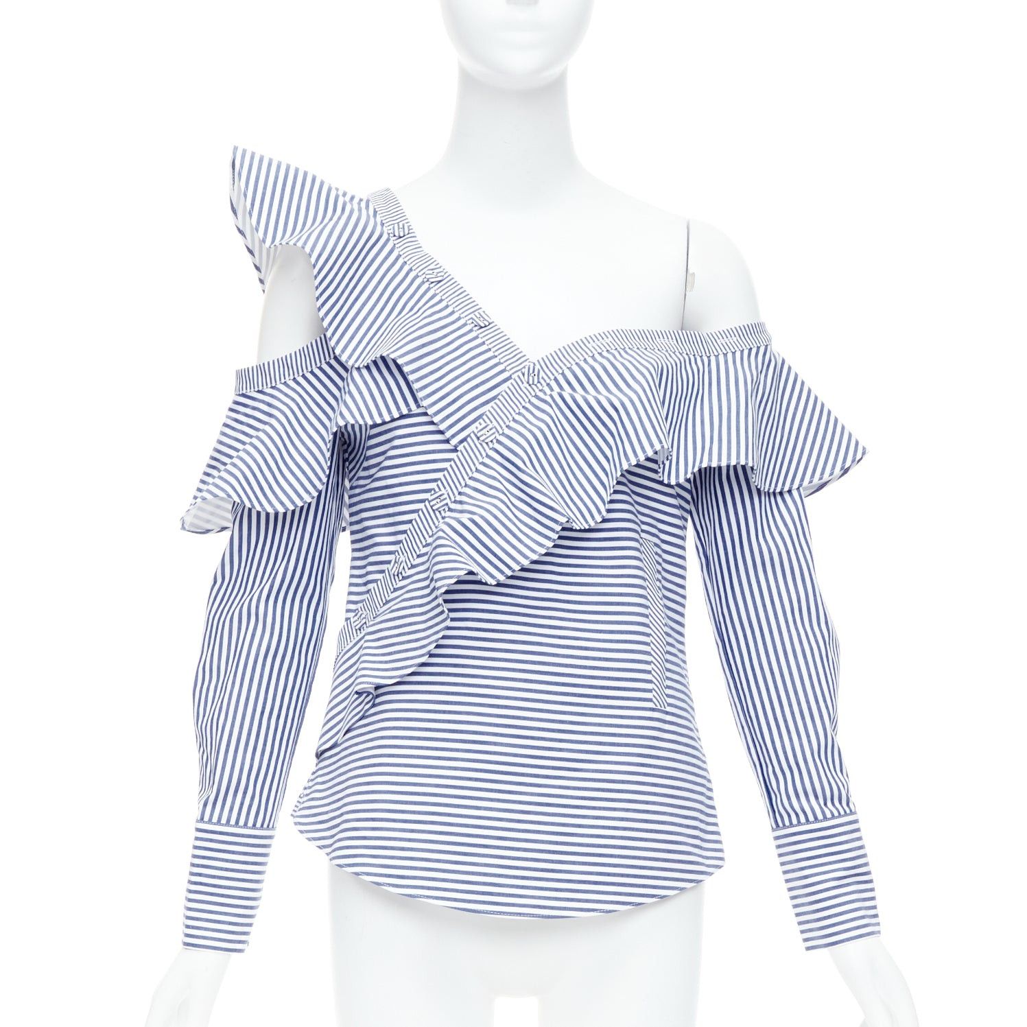 Self-Portrait SELF PORTRAIT blue white striped off shoulder asymmetric ruffle top UK8 S Size M / US 6-8 / IT 42-44 - 1 Thumbnail