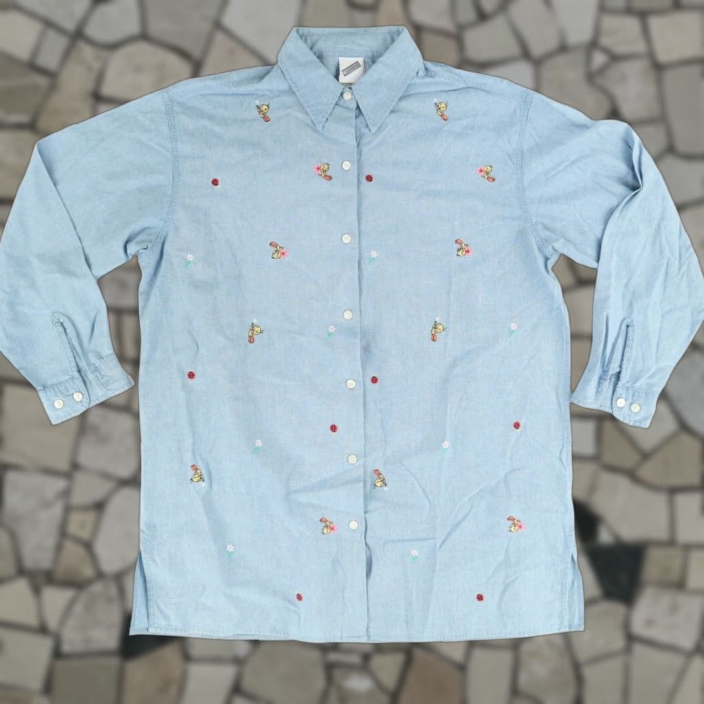 Vintage VTG Warner Bros Tweety Bird Embroidered Solid Long Sleeve Basic Blue Women's L Size L / US 10 / IT 46 - 1 Thumbnail