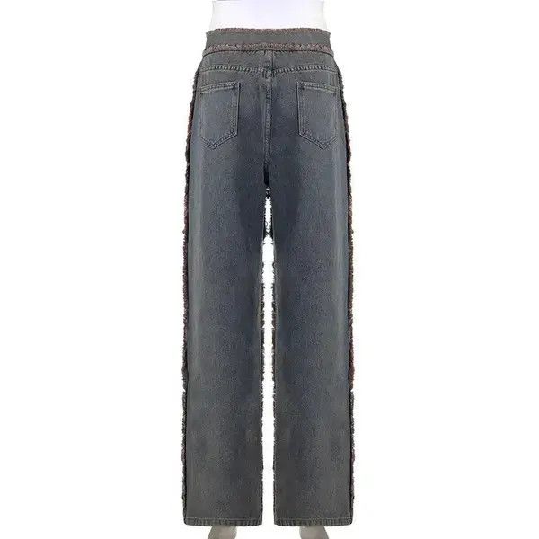 Jean Vintage Tassel Fur Trim Patchwork Jeans Size 27" / US 4 / IT 40 - 2 Thumbnail