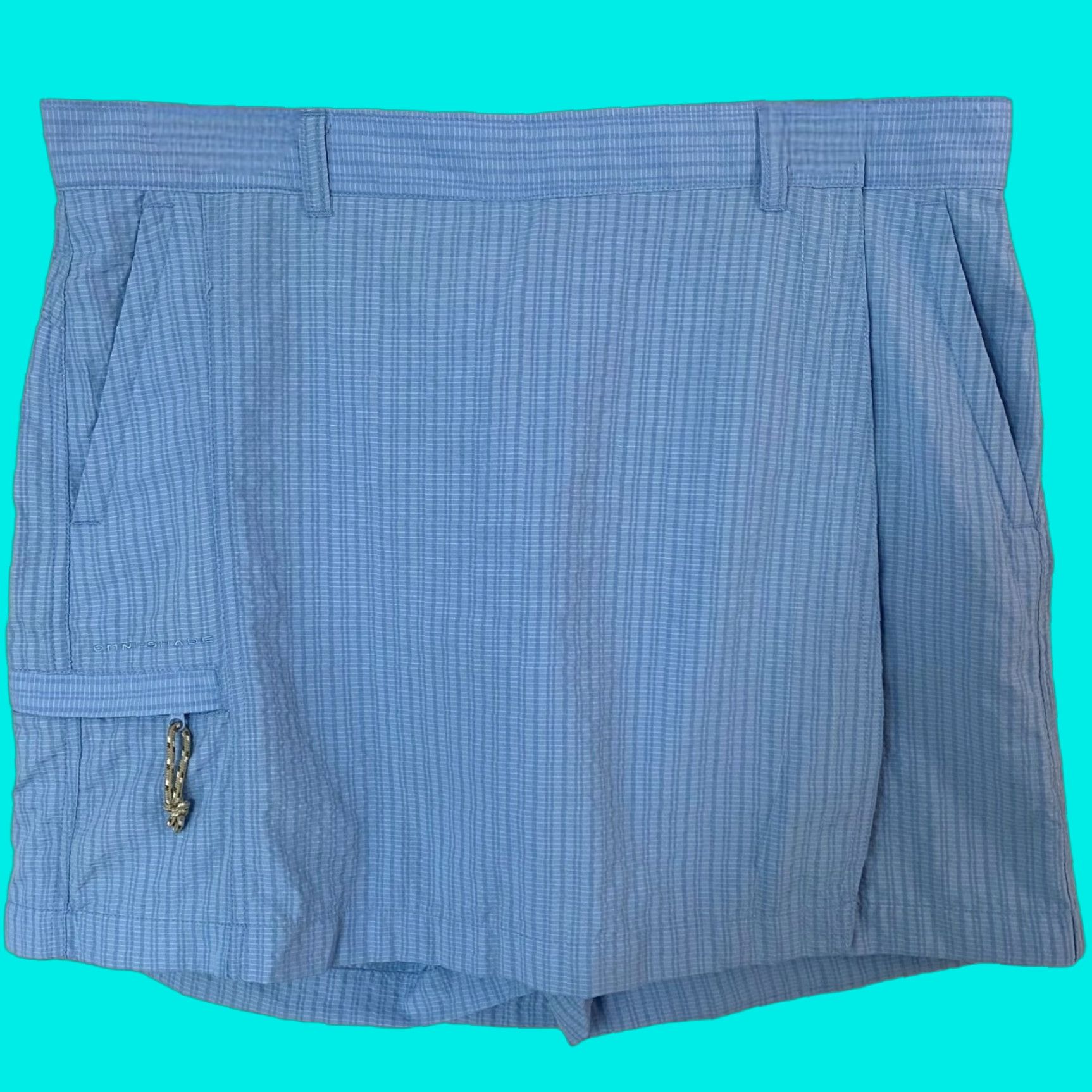 Vintage Columbia PFG Active Cargo Skort Women's Medium Blue Seersucker Nylon Comfort Fit Size ONE SIZE - 1 Thumbnail