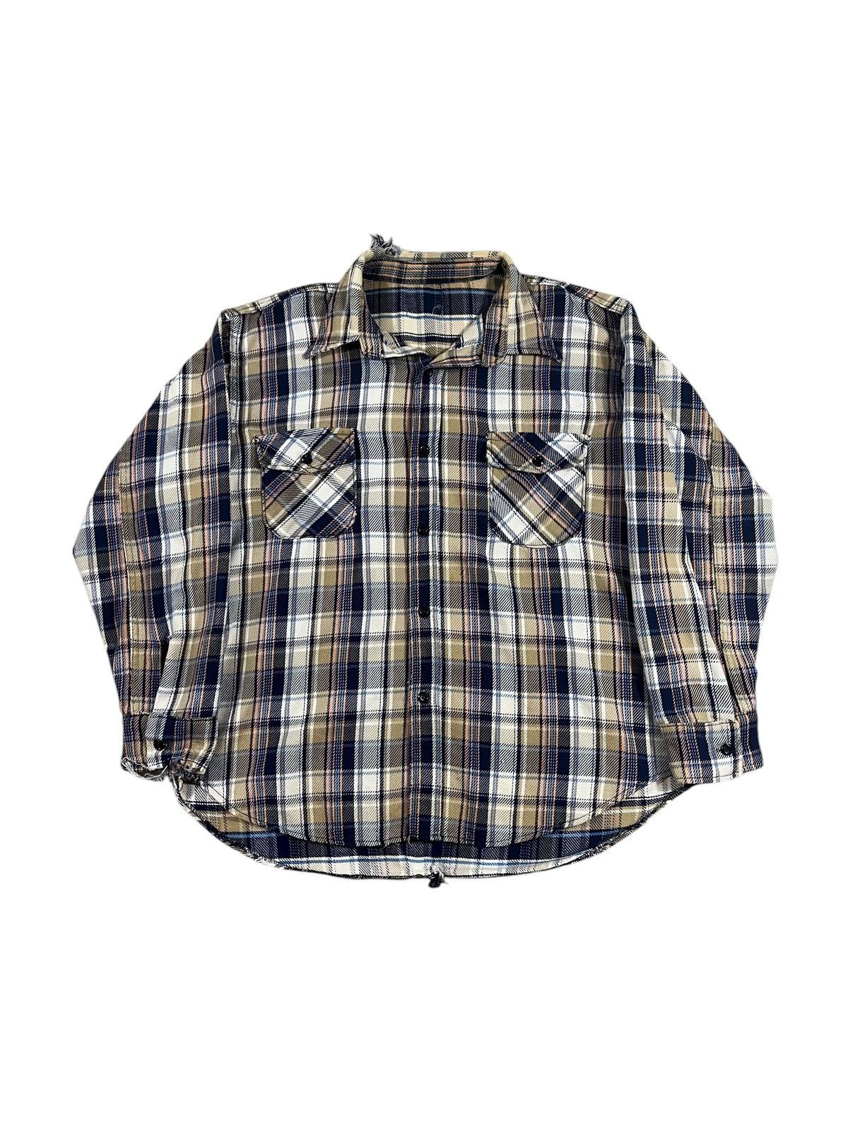 Vintage Vintage 70s Heavy Cotton Woven Flannel Shirt Blue Brown Size US XXL / EU 58 / 5 - 1 Thumbnail