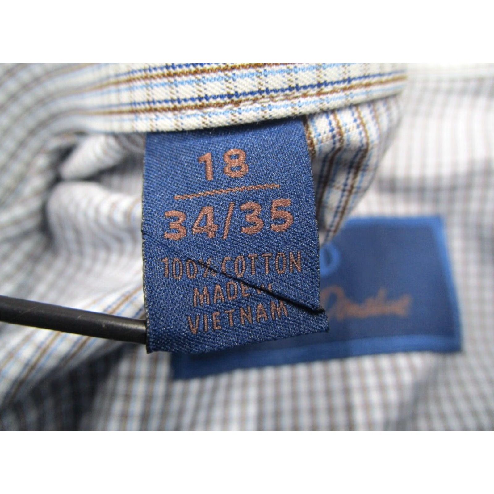 David Donahue David Donahue Mens Dress Shirt Long Sleeve Button Up 18 34 Brown Check Cotton Size 34R - 4 Thumbnail