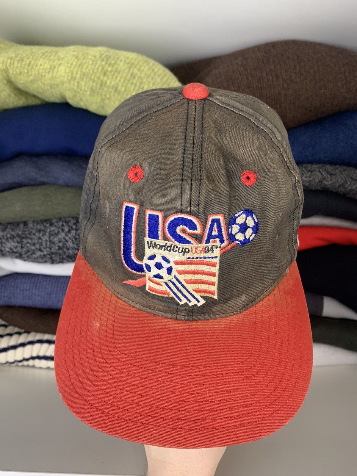 Vintage Vintage World Cup USA 94 Trashed Cap Hat Size ONE SIZE - 2 Thumbnail