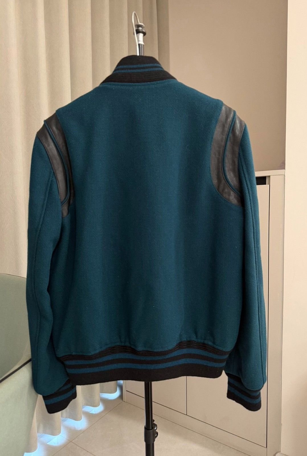 Saint Laurent Paris Saint Laurent SLP 2018FW Blue-Green Teddy Varsity Jacket Size US S / EU 44-46 / 1 - 2 Thumbnail
