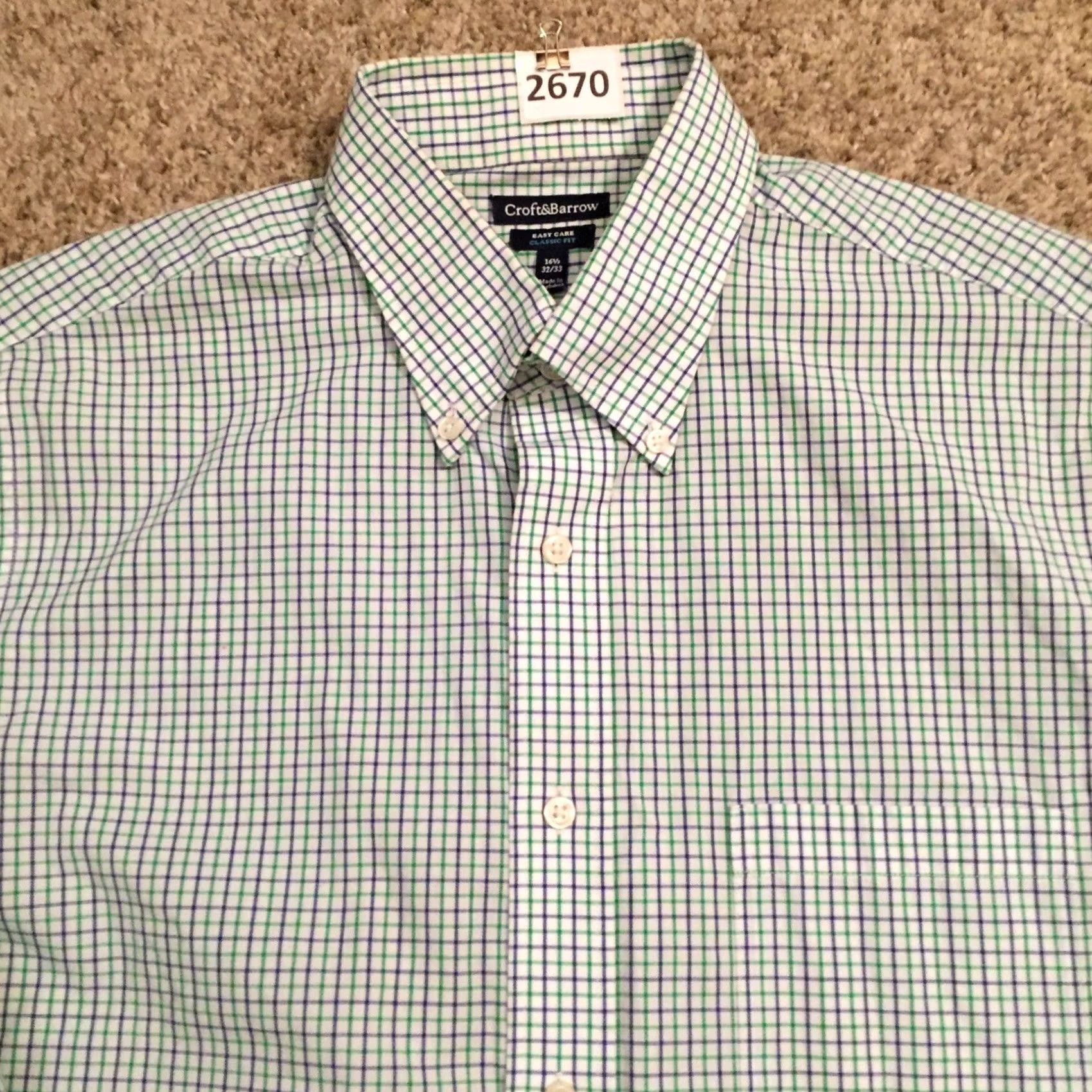 Croft & Barrow Croft & Barrow Shirt Mens 16.5 Green Purple Plaid Long Sleeve Button-Down Easy Care Cotton Blend Classic Regular Button Front Mens Shirt Size US XL / EU 56 / 4 - 3 Thumbnail