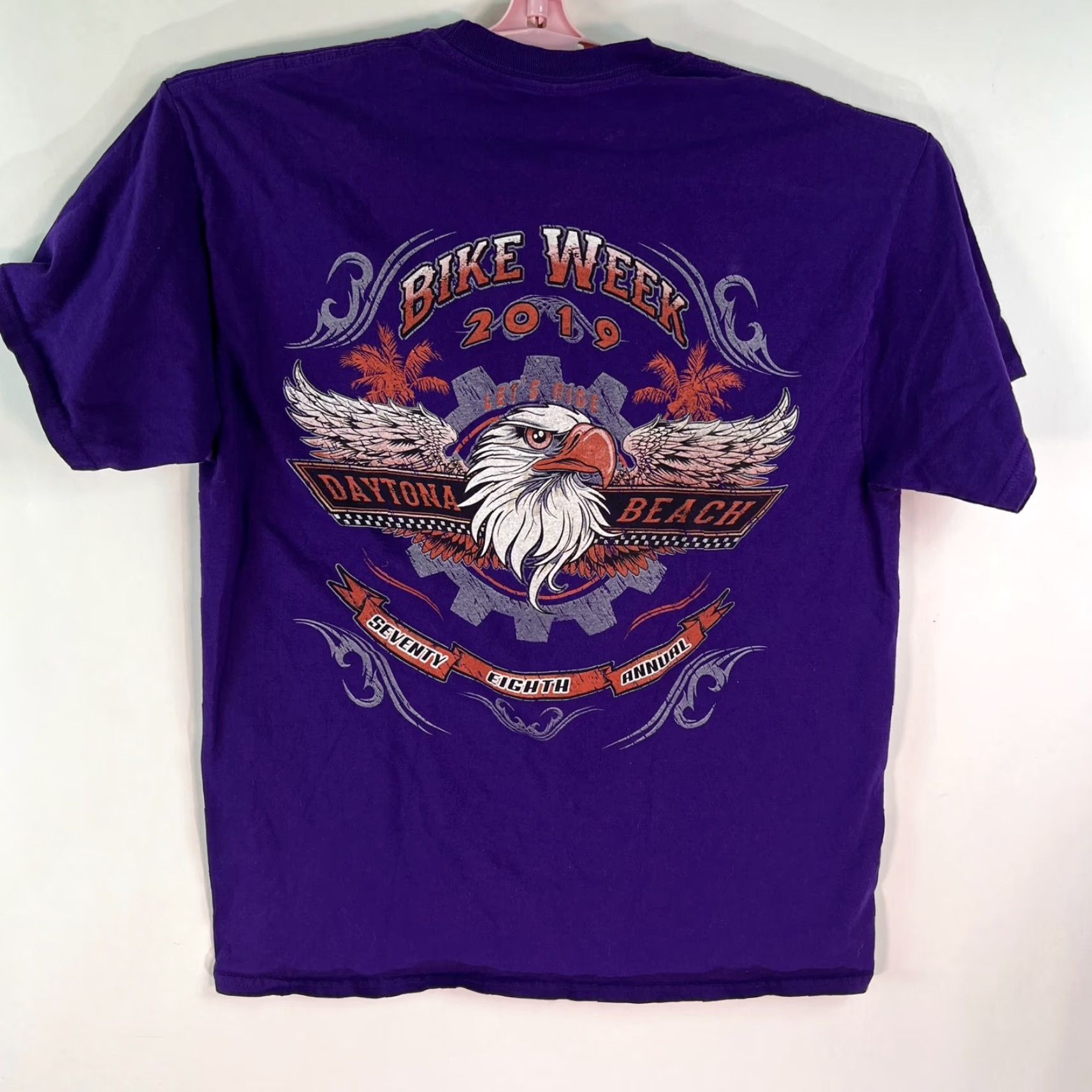 Gildan Gildan T-Shirt Size L Purple Daytona Beach Bike Week 2019 Eagle Biker Motorcycle Mens Size US L / EU 52-54 / 3 - 6 Thumbnail