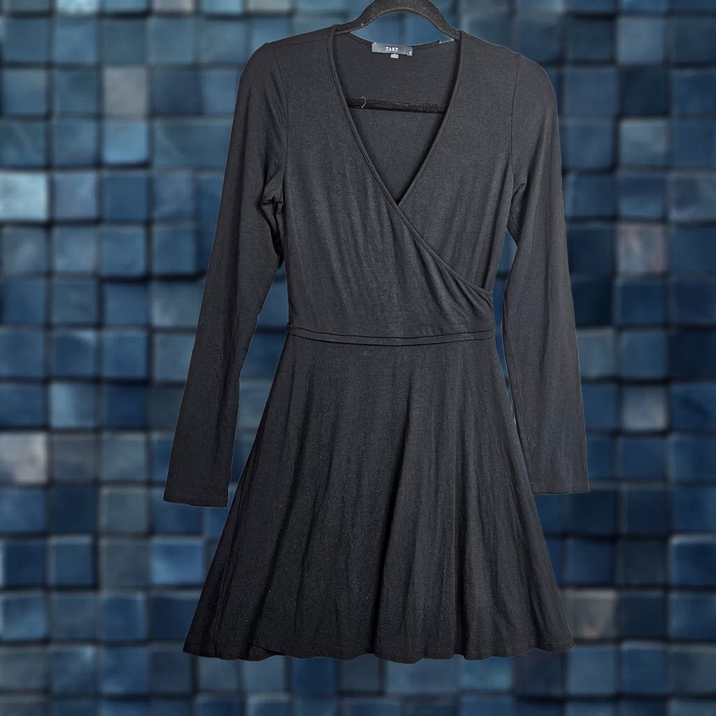 Vintage TART Wrap Dress Shirt Ladies Black Long Sleeve V-Neck Stretch Mod al Size S Small Knee Length Vintage No Size S / US 4 / IT 40 - 1 Thumbnail