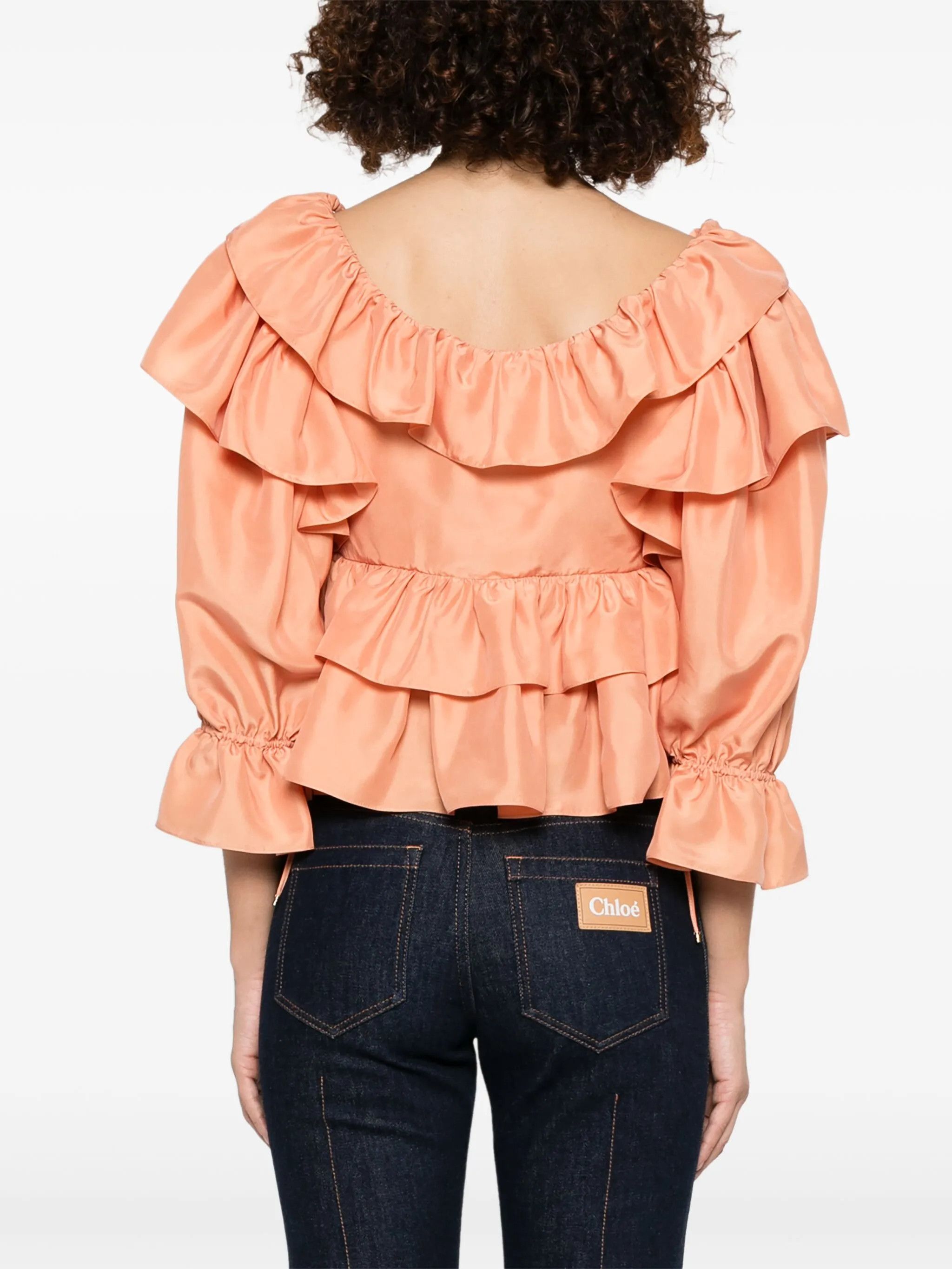 Chloe o1loc1c11125 Ruffle Top in Shell Coral Size L / US 10 / IT 46 - 4 Thumbnail
