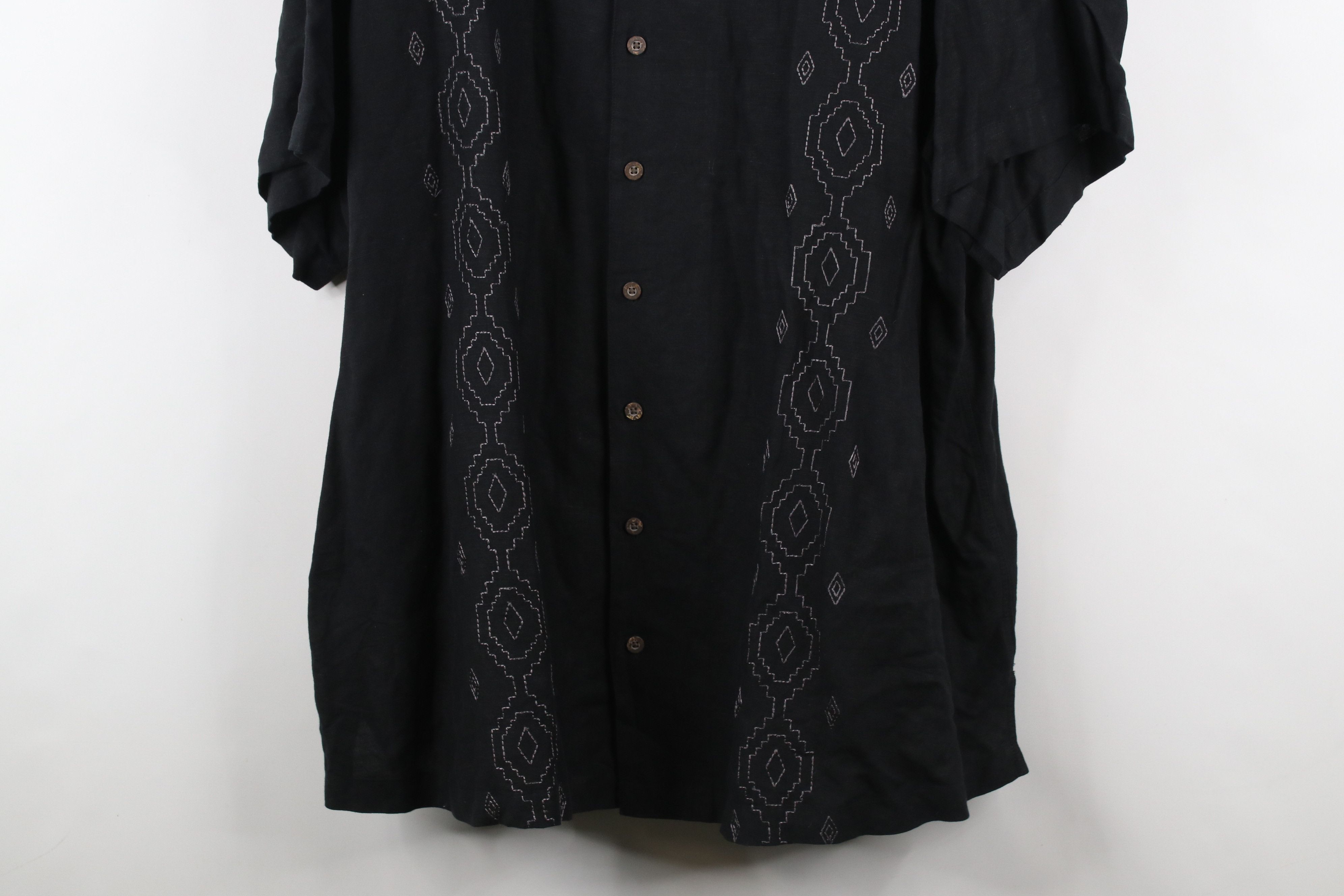 Vintage Vintage Streetwear Looped Collar Linen Button Shirt Black Size US XXL / EU 58 / 5 - 3 Thumbnail