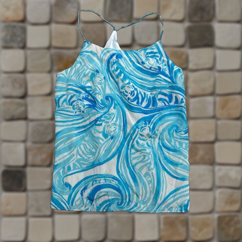 Lilly Pulitzer Lilly Pulitzer Sea Ruffles Belle Tank Womens XXS Blue Abstract Lined Racerback Size XXS / US 00 / IT 34 - 1 Thumbnail