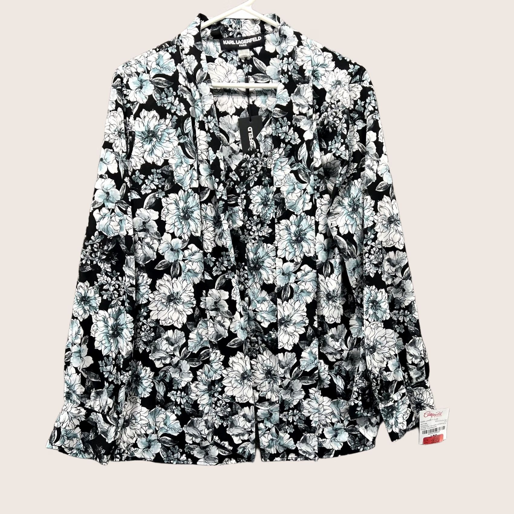 Karl Lagerfeld Karl Lagerfeld Paris Blouse Womens L Black Floral Tie Neck Long Sleeve Top Size L / US 10 / IT 46 - 1 Thumbnail