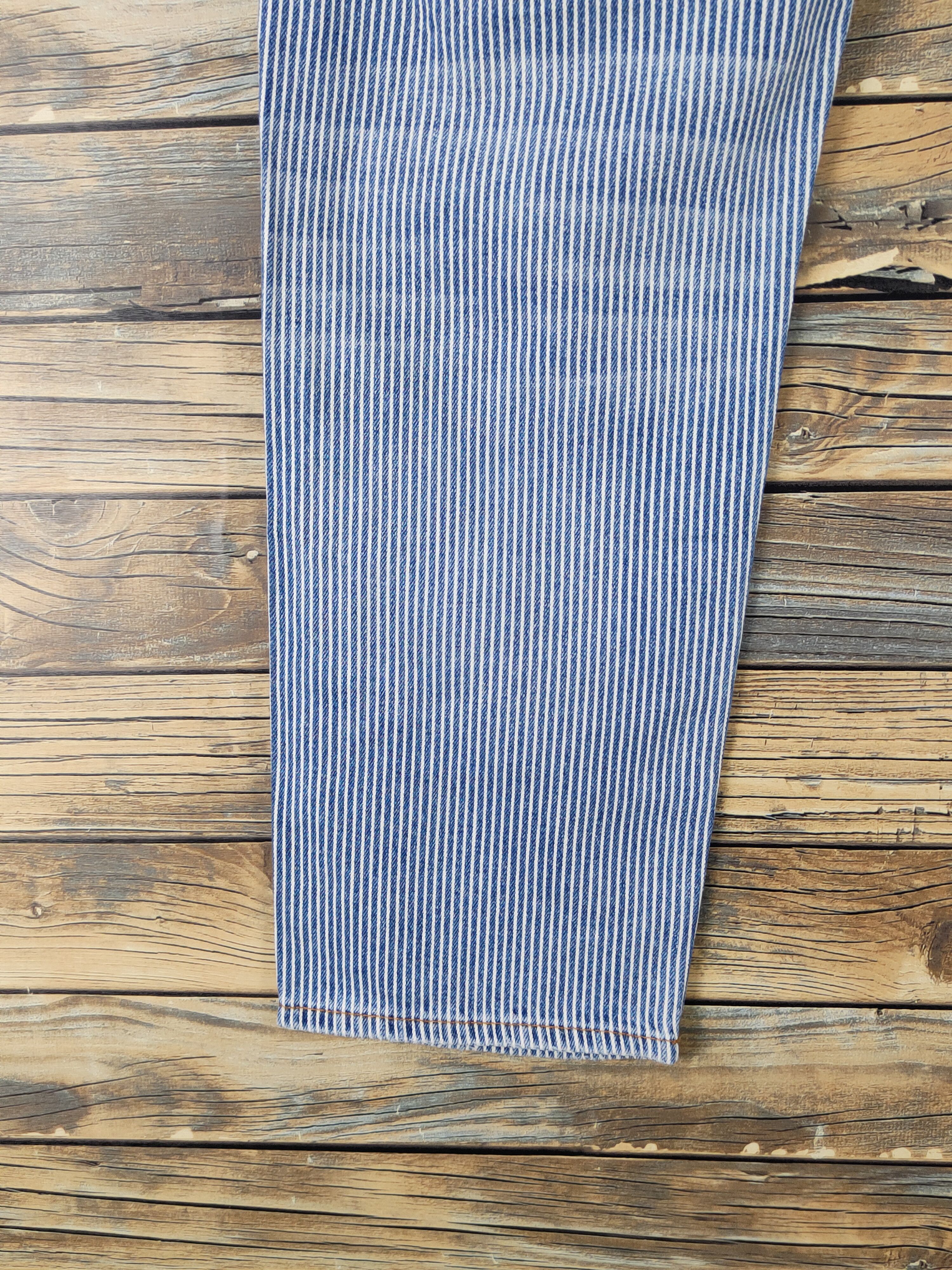 Japanese Brand Back Number Blue Stripe Distressed Ripped denim Jeans #W1590 Size US 34 / EU 50 - 9 Thumbnail