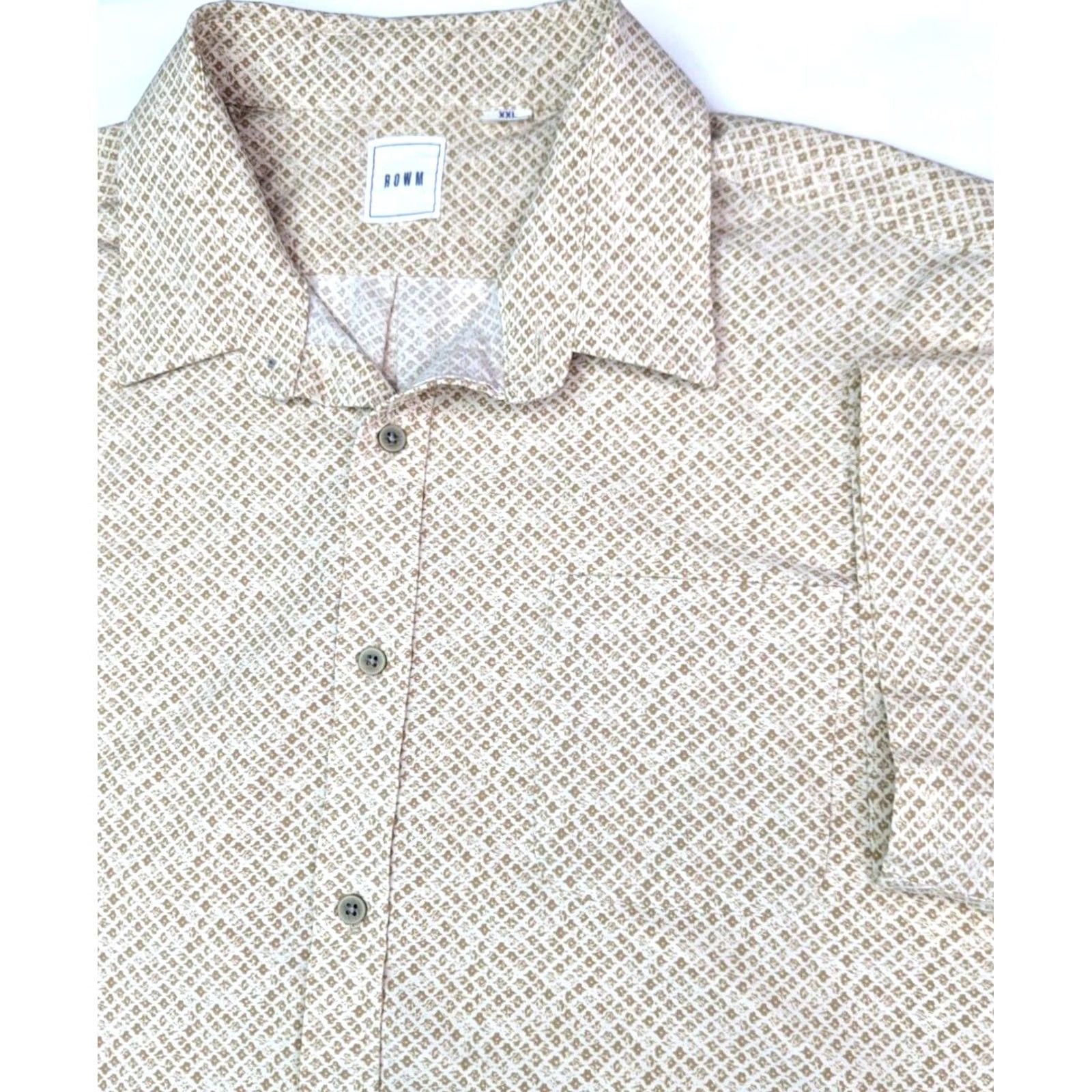 Vintage ROWM Button-Up Shirt Geometric, Men 2XL, Brown Orange, Short Sleeve, Casual, 54 Chest, Cotton Blend, VINTAGE? No Size US XXL / EU 58 / 5 - 2 Thumbnail