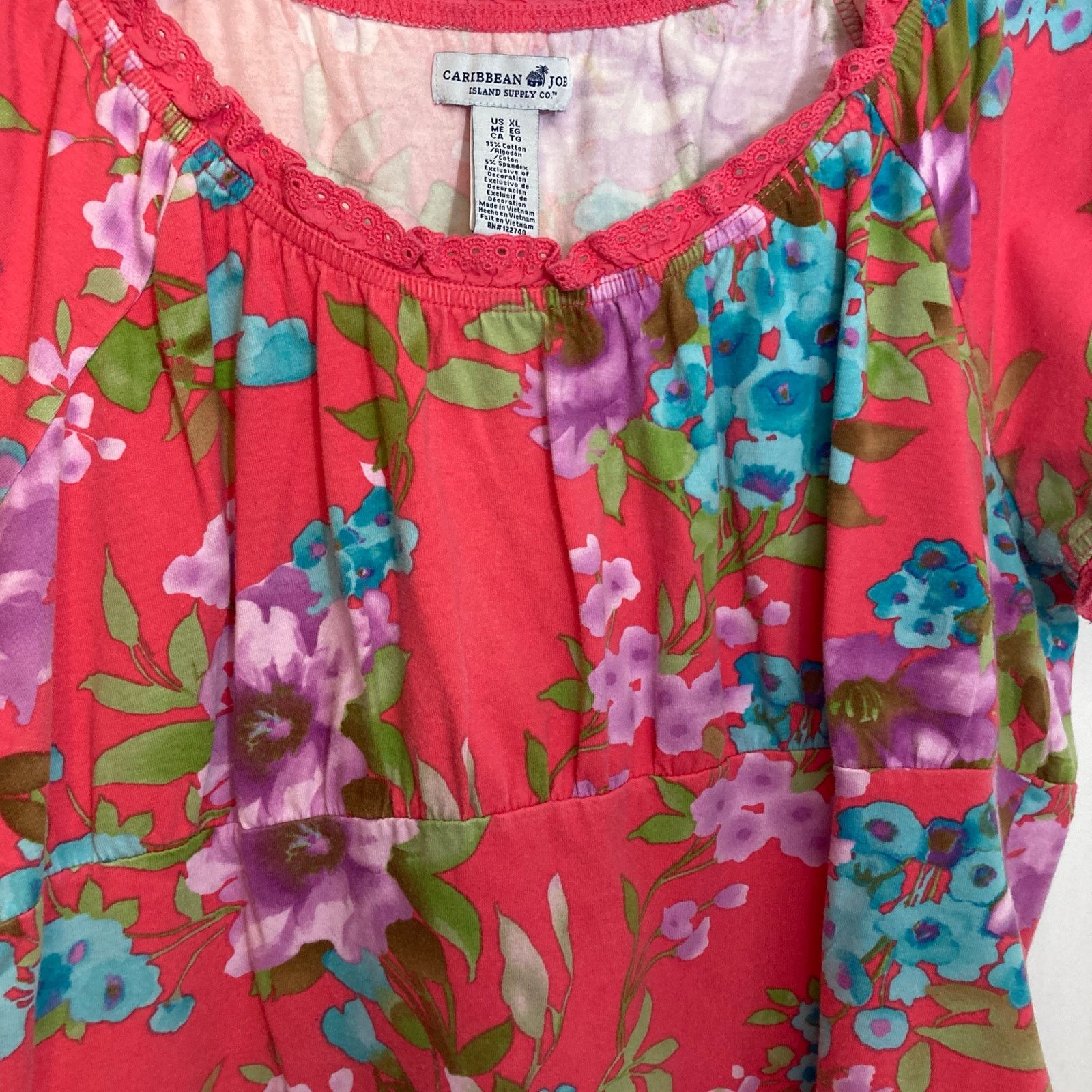Other Caribbean Joe Pink Blue Floral Short Sleeve Blouse Top Size XL / US 12-14 / IT 48-50 - 4 Thumbnail