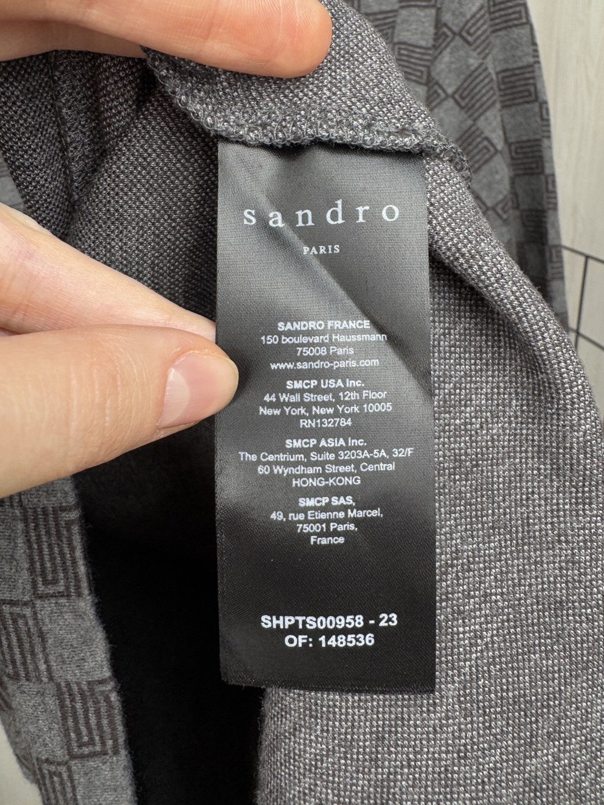 Sandro Sandro Grey Check Print Cotton Pique Polo T-Shirt L-XL Size US XL / EU 56 / 4 - 10 Thumbnail