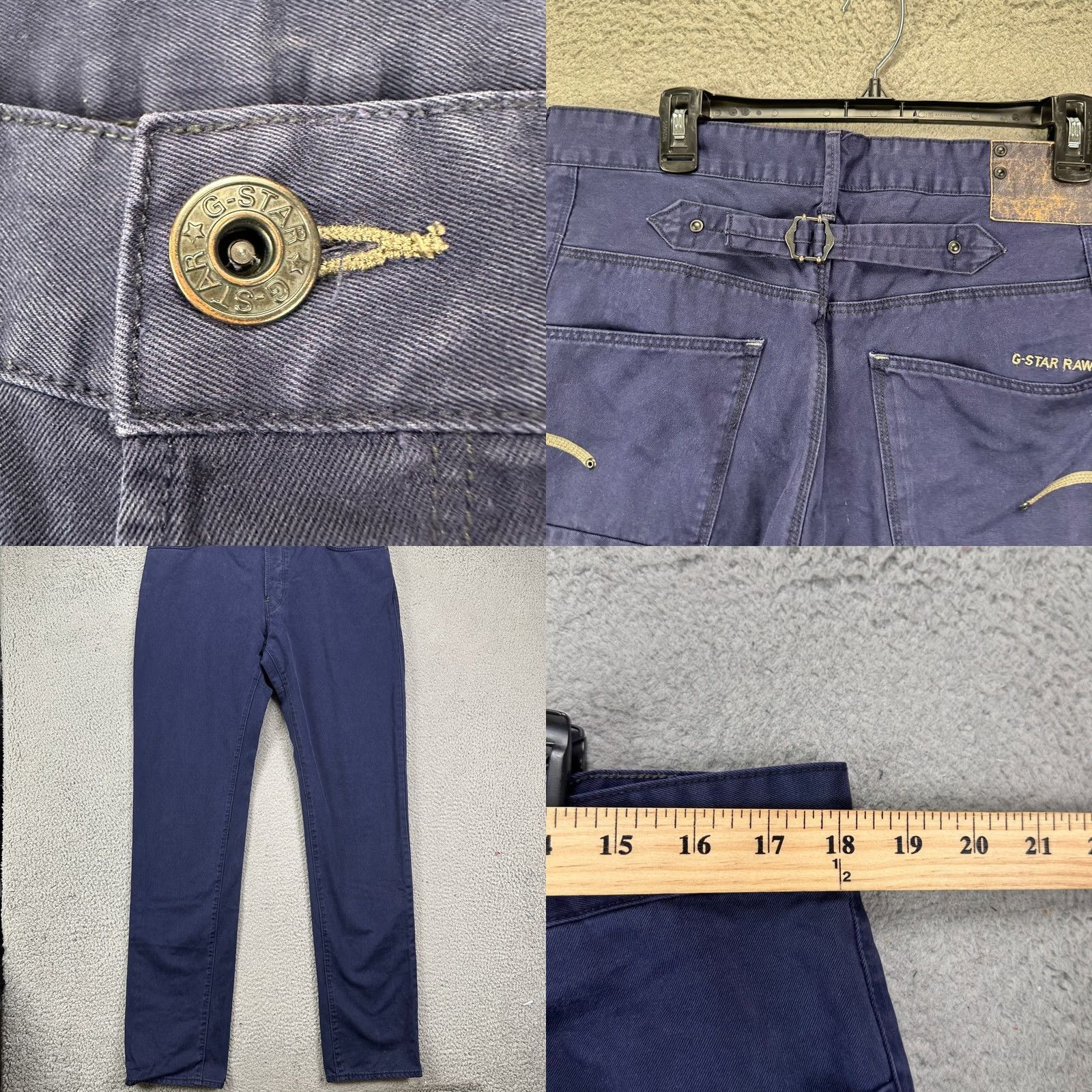 Vintage G-Star Raw Jeans Mens Blades Tapered 36X36 Blue Belted Dark Wash 5 Pocket Denim Jeans Size US 36 / EU 52 - 8 Thumbnail