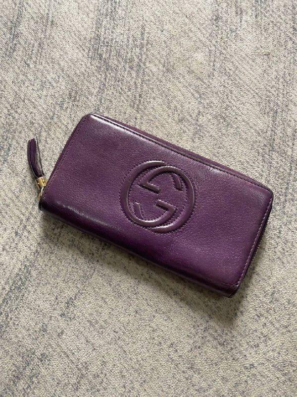 Gucci Gucci Soho GG Zip Around Leather Wallet Purple Size ONE SIZE - 1 Thumbnail