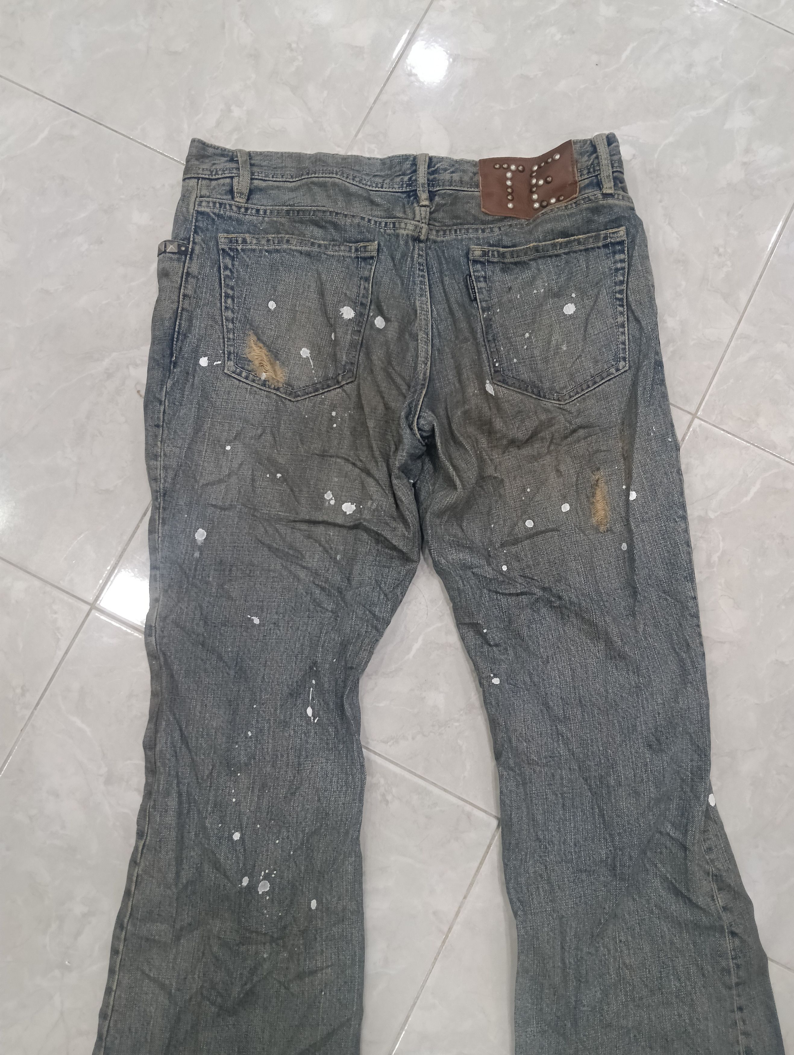 Issey Miyake Tete Homme Thrashed Sick Denim Studded Bootcut Size 33" - 8 Thumbnail