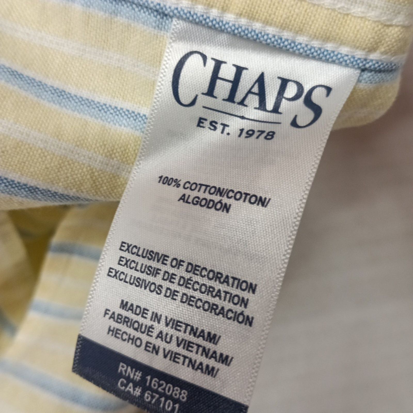 Chaps Chaps Seacoast Wash Woven Shirt Men 2XL Yellow White Striped Size US XXL / EU 58 / 5 - 7 Thumbnail