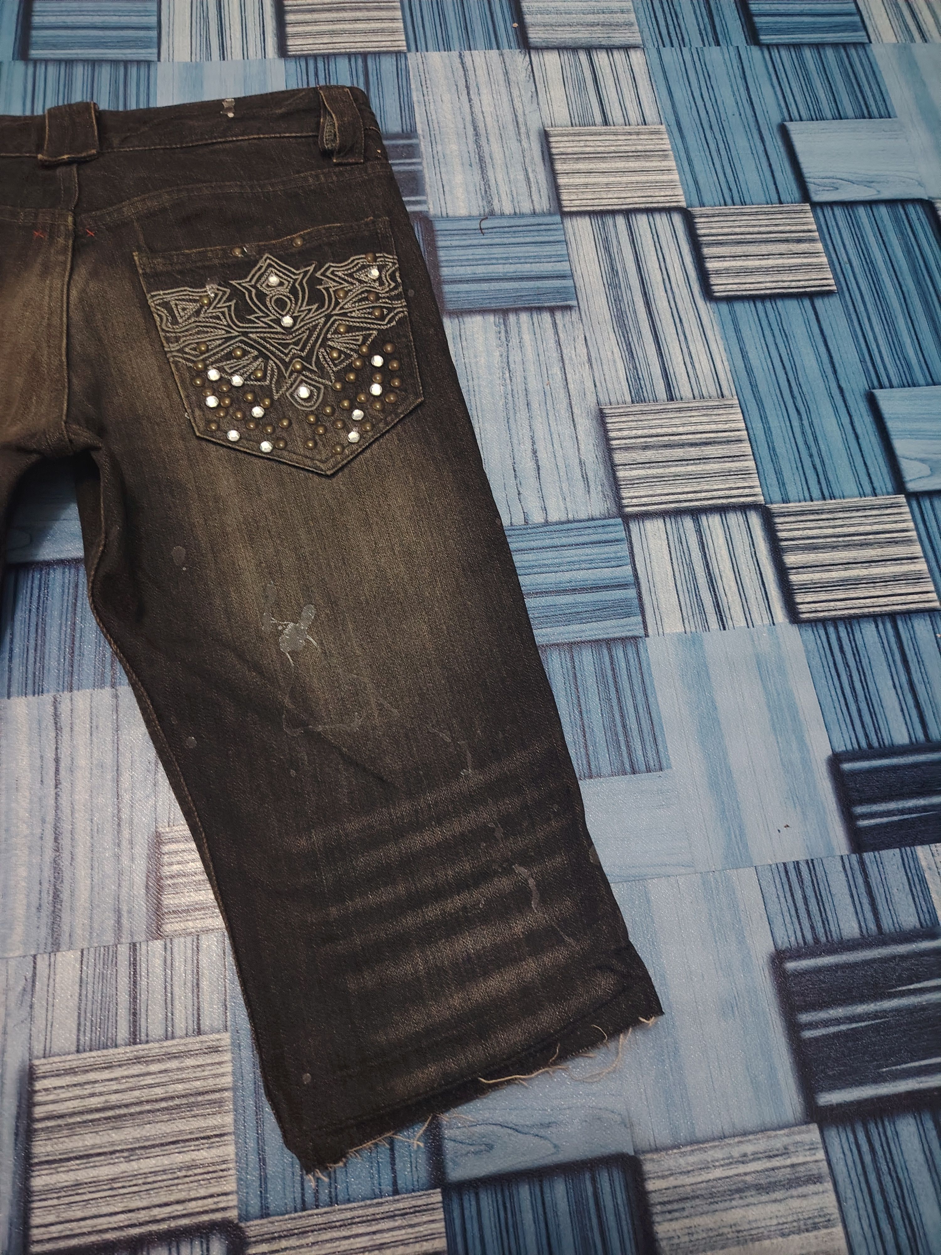 If Six Was Nine Rare!!! Japanese Semantic design Jeans Rhinenstone Pocket Size US 31 - 18 Thumbnail