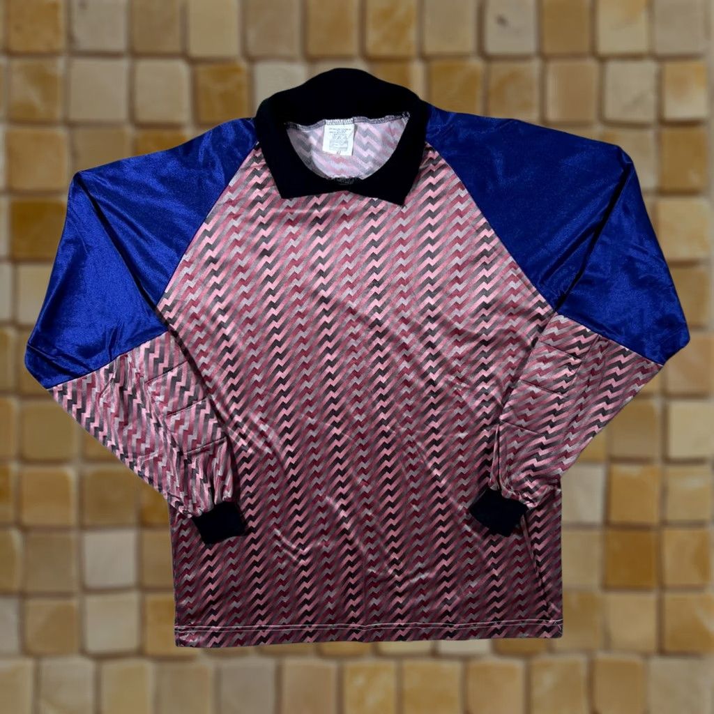 Pinko VINTAGE Made In England Pink Blue Grey Patterned Goalie Collared Jersey Large 42 Size US L / EU 52-54 / 3 - 1 Thumbnail