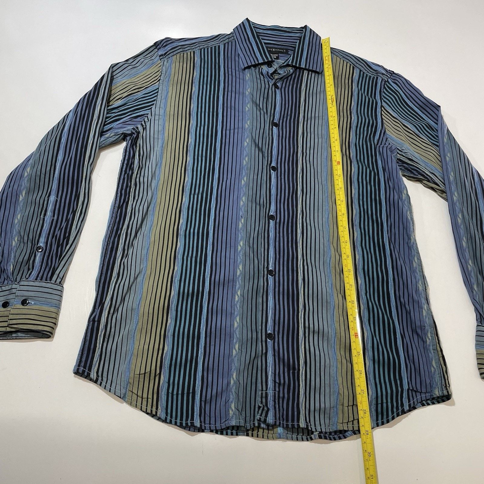 Jhane Barnes Vintage Jhane Barnes Shirt Men’s Med Blue Green Stripe Slim Size US M / EU 48-50 / 2 - 4 Thumbnail