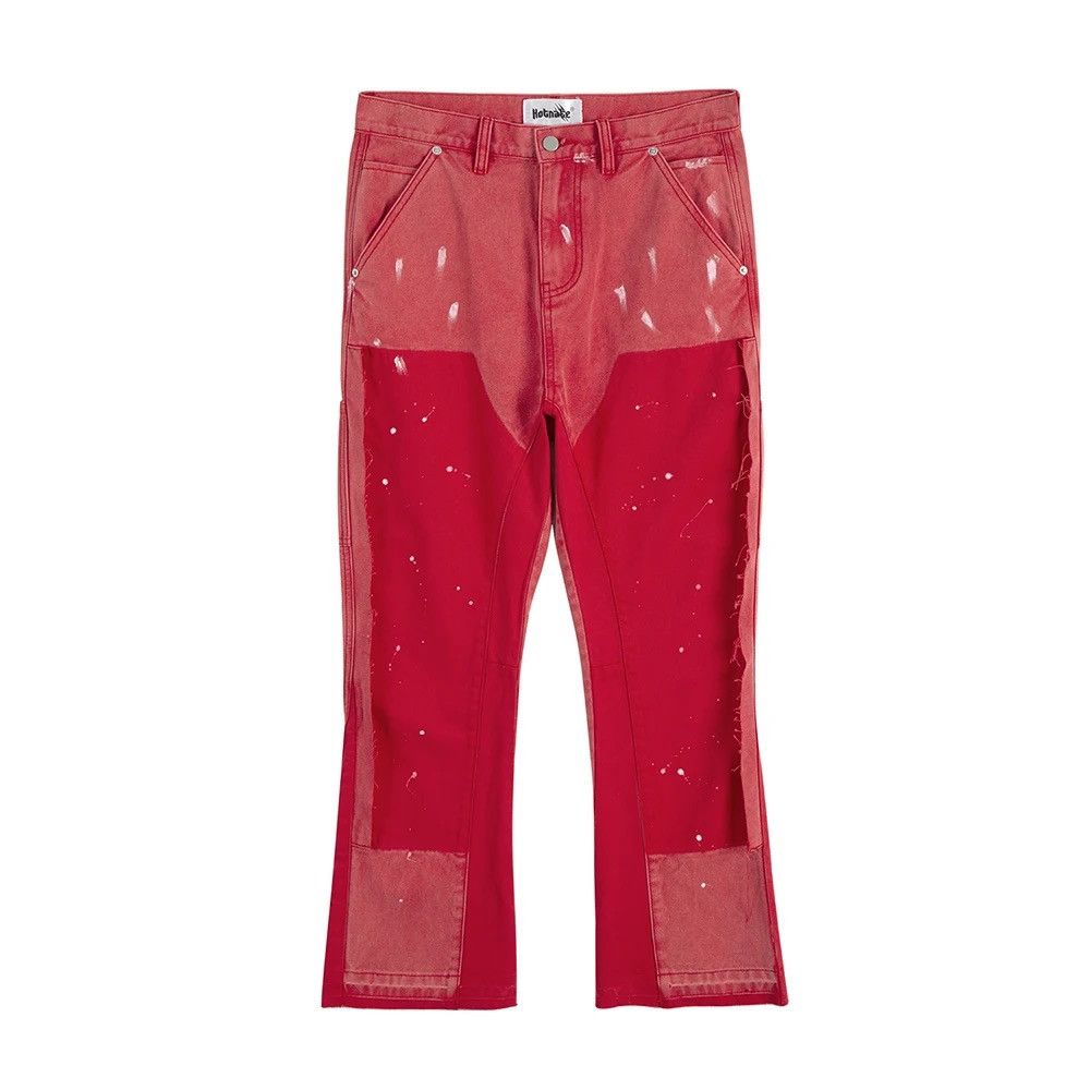 Japanese Brand Spliced Speckled Ink Micro Flare Pant Jeans Size US 33 - 3 Thumbnail