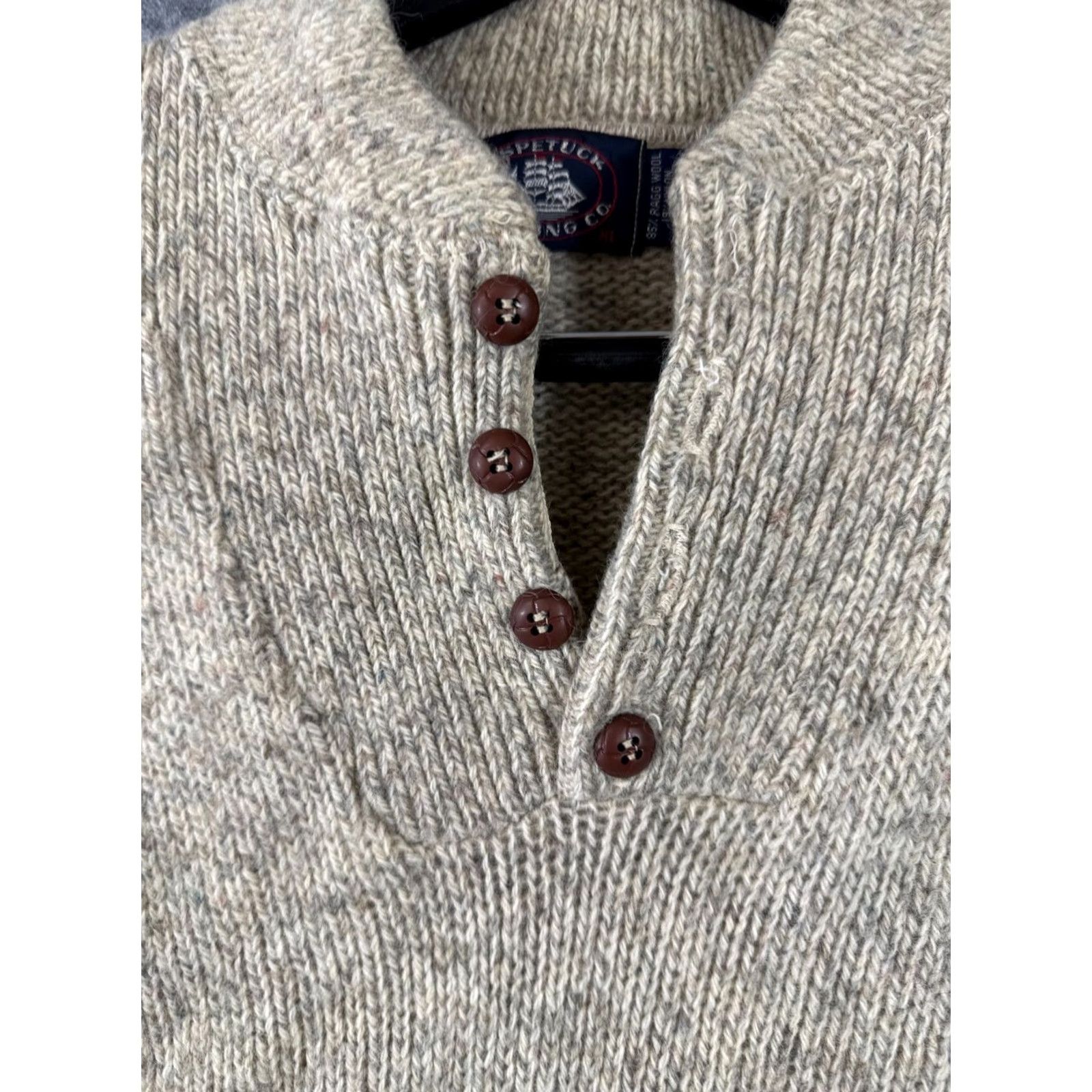 CO Aspetuck Trading Co Wool Sweater Mens Large Beige Pullover Henley Long Sleeve Size US L / EU 52-54 / 3 - 5 Thumbnail