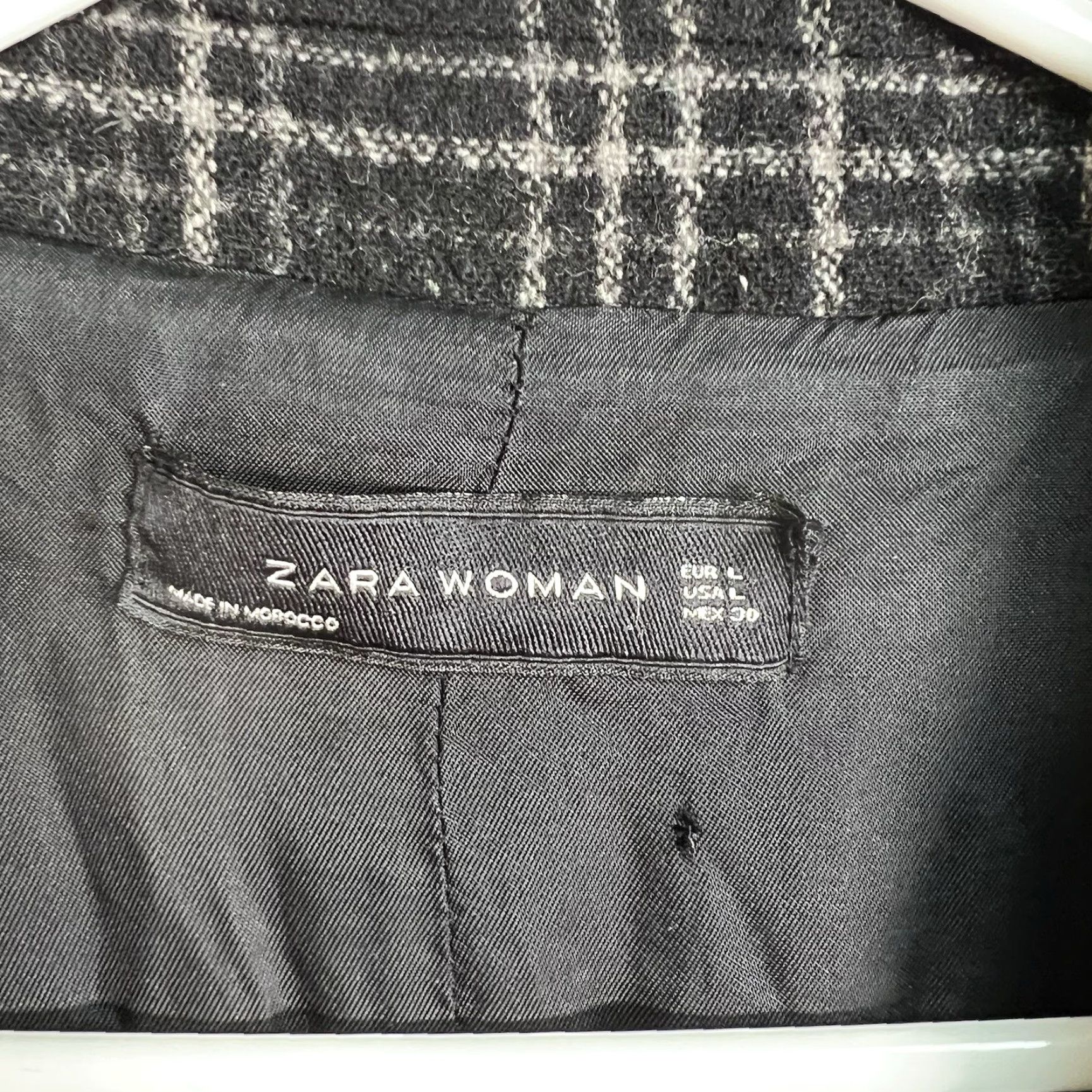 Zara VINTAGE ZARA Black Wool Blend Checked Double Breasted Pea Coat Adult Womens Large Size L / US 10 / IT 46 - 6 Thumbnail