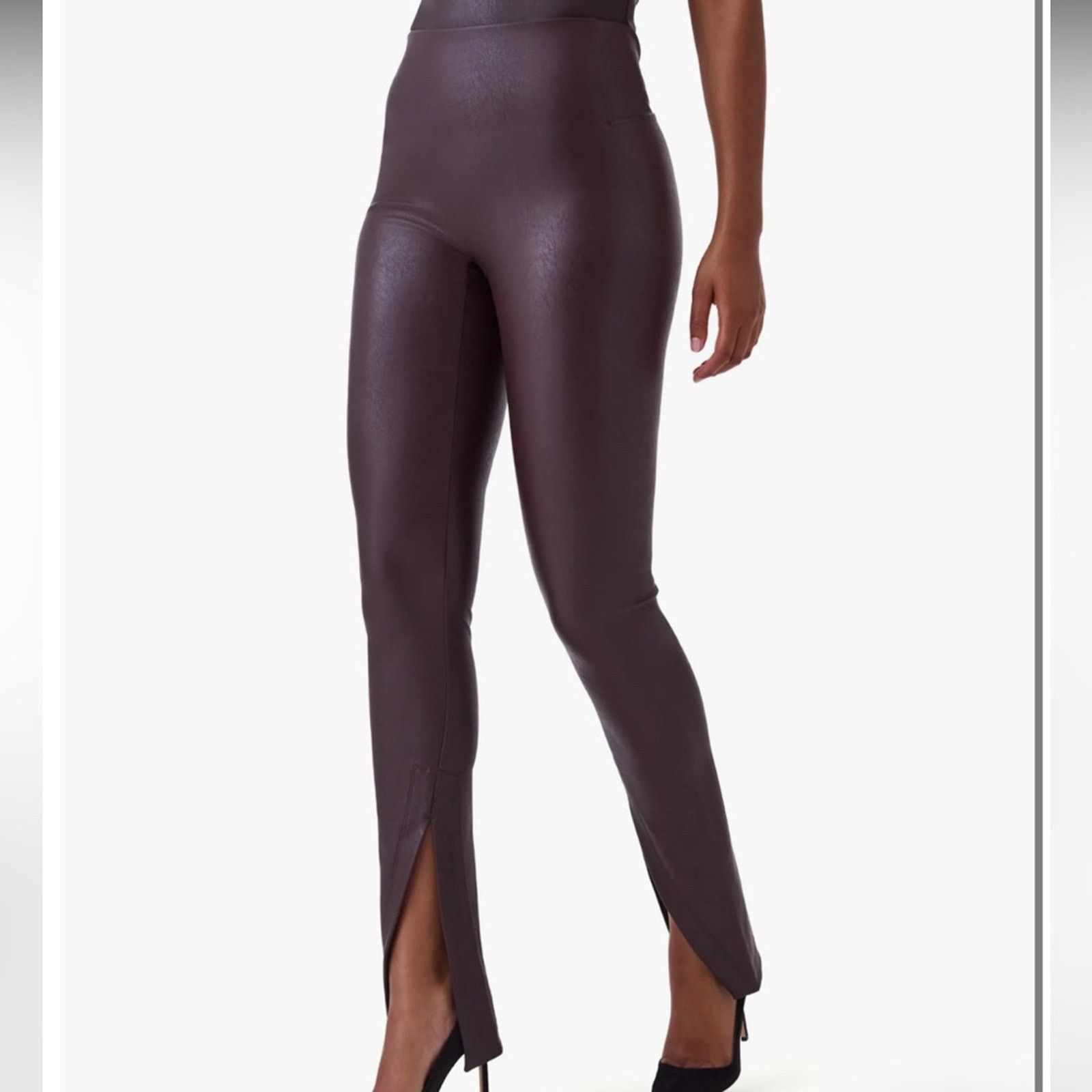 Spanx Spanx S Faux Leather Front Slit Leggings in Cherry Choc. Size 26" / US 2 / IT 38 - 2 Thumbnail
